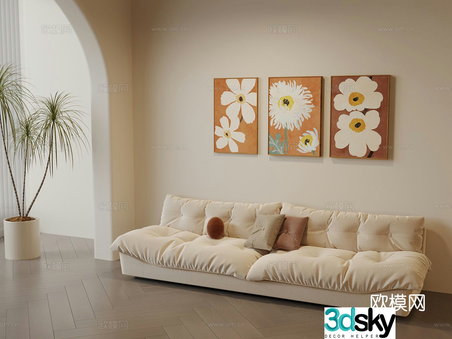 Cream style sofa double sofa 3d model