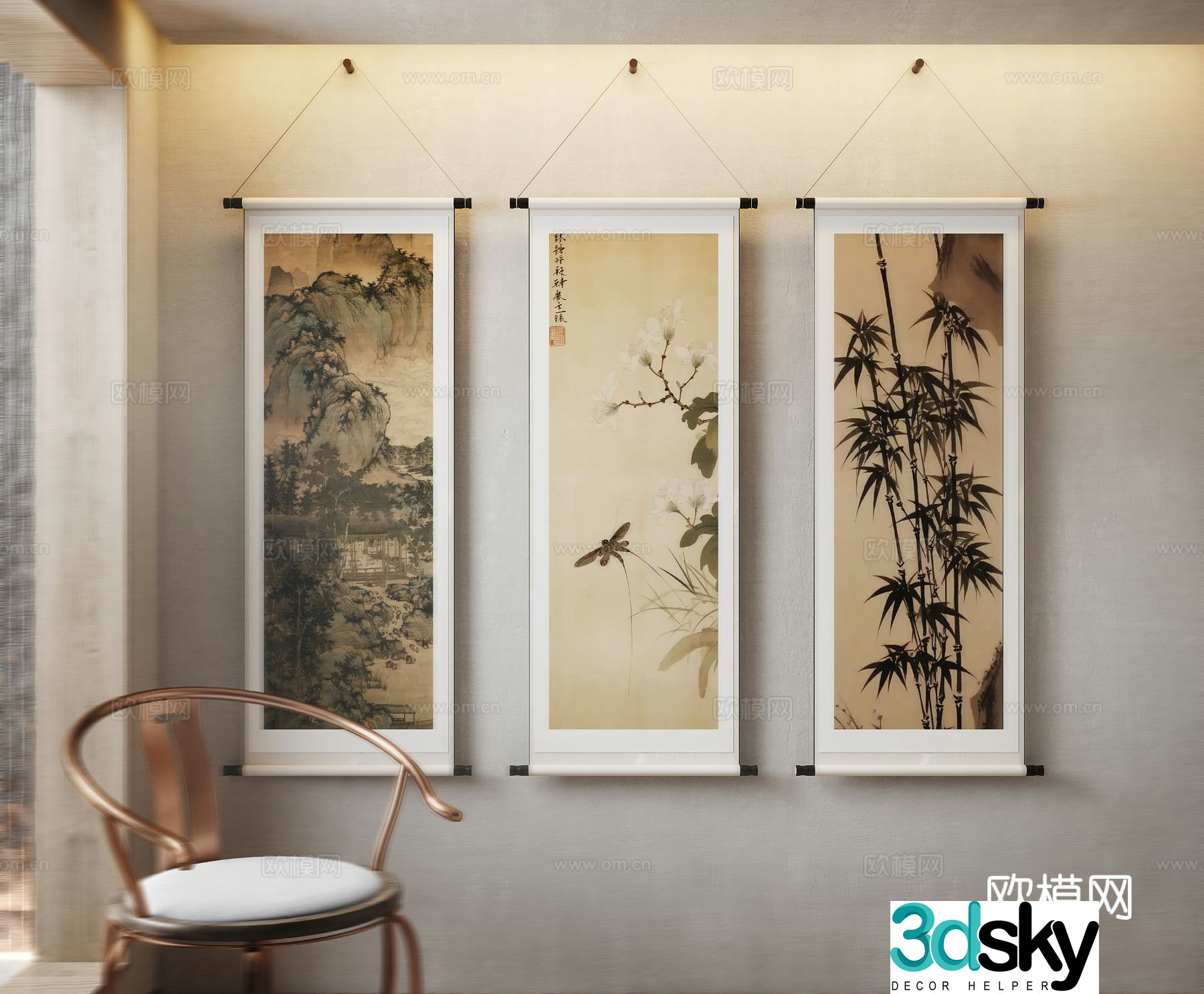 Chinese decorative hanging paintings calligraphy and painting ink paintings scroll paintings 3D model