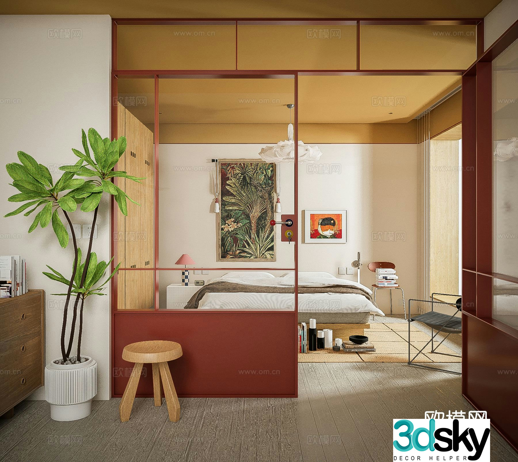 Medieval style bedroom retro bedroom Bauhaus bedroom 3d model