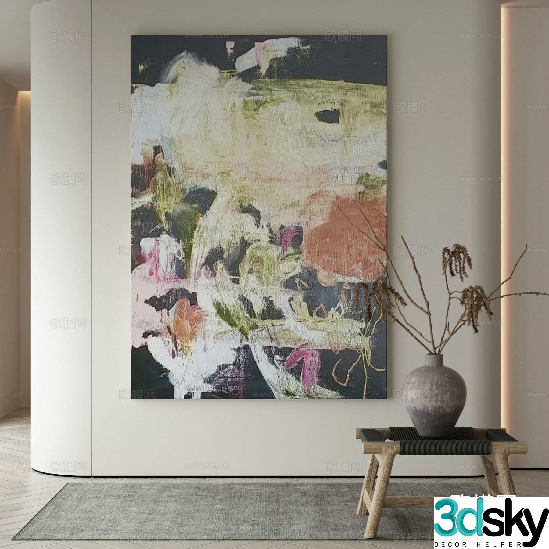 Modern texture painting decorative painting 3d model