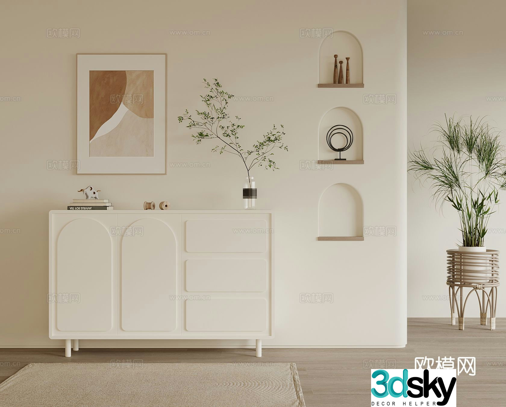 Cream style entrance cabinet 3d model