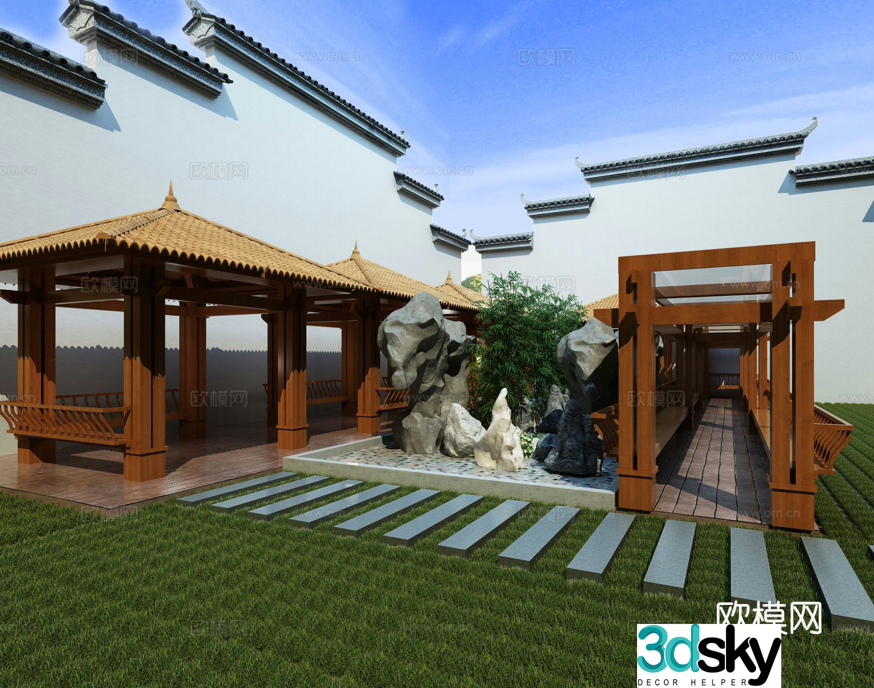 Chinese style pavilion corridor corridor 3d model