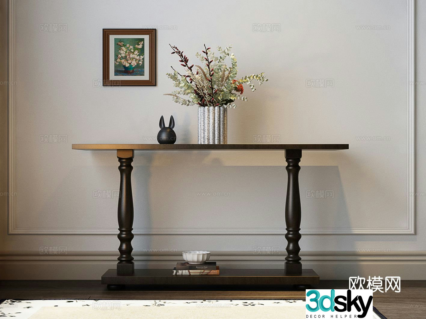 American style end view table 3D model