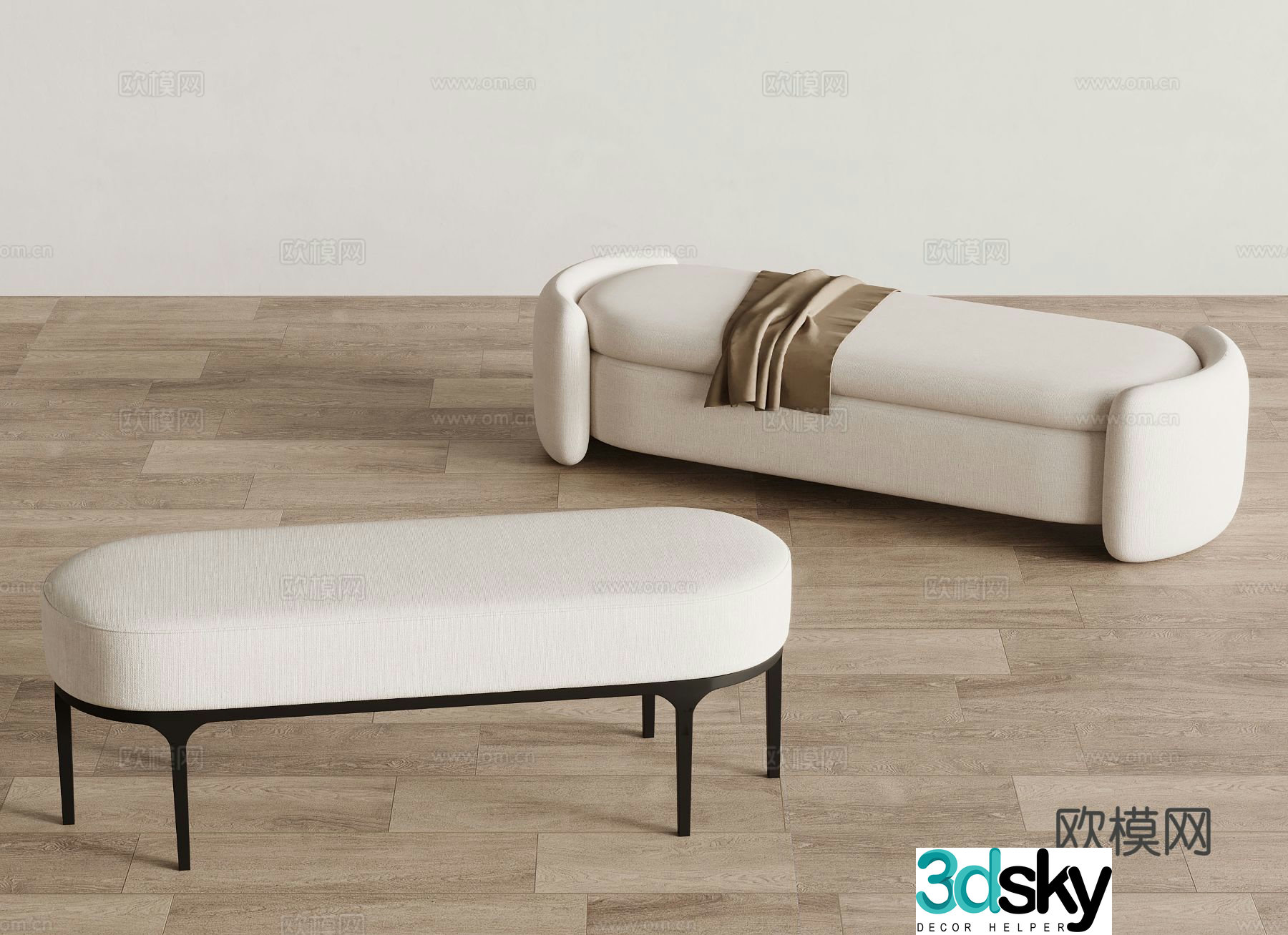 modern stool bench bed end stool 3d model