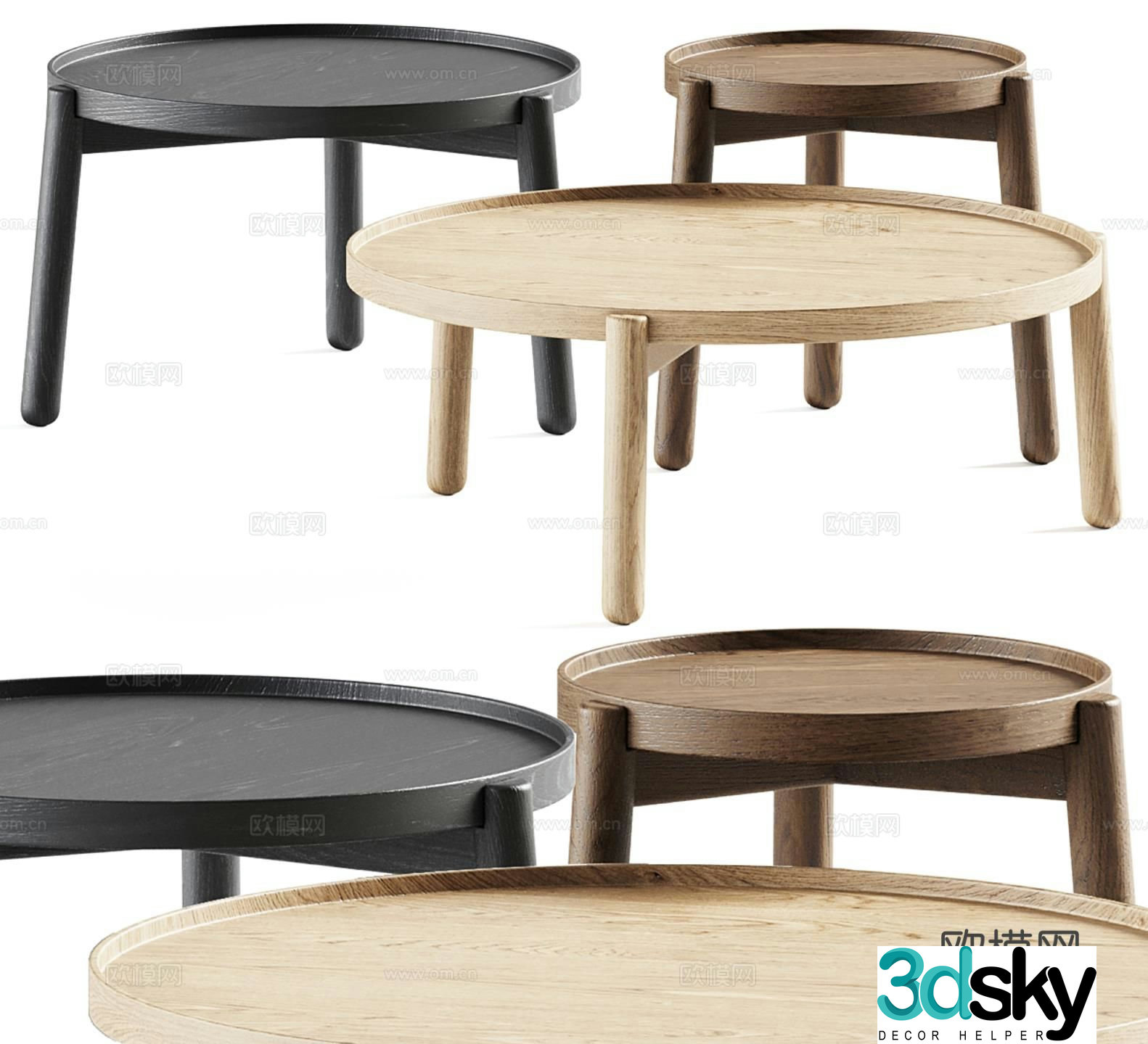 Log style round coffee table 3D model