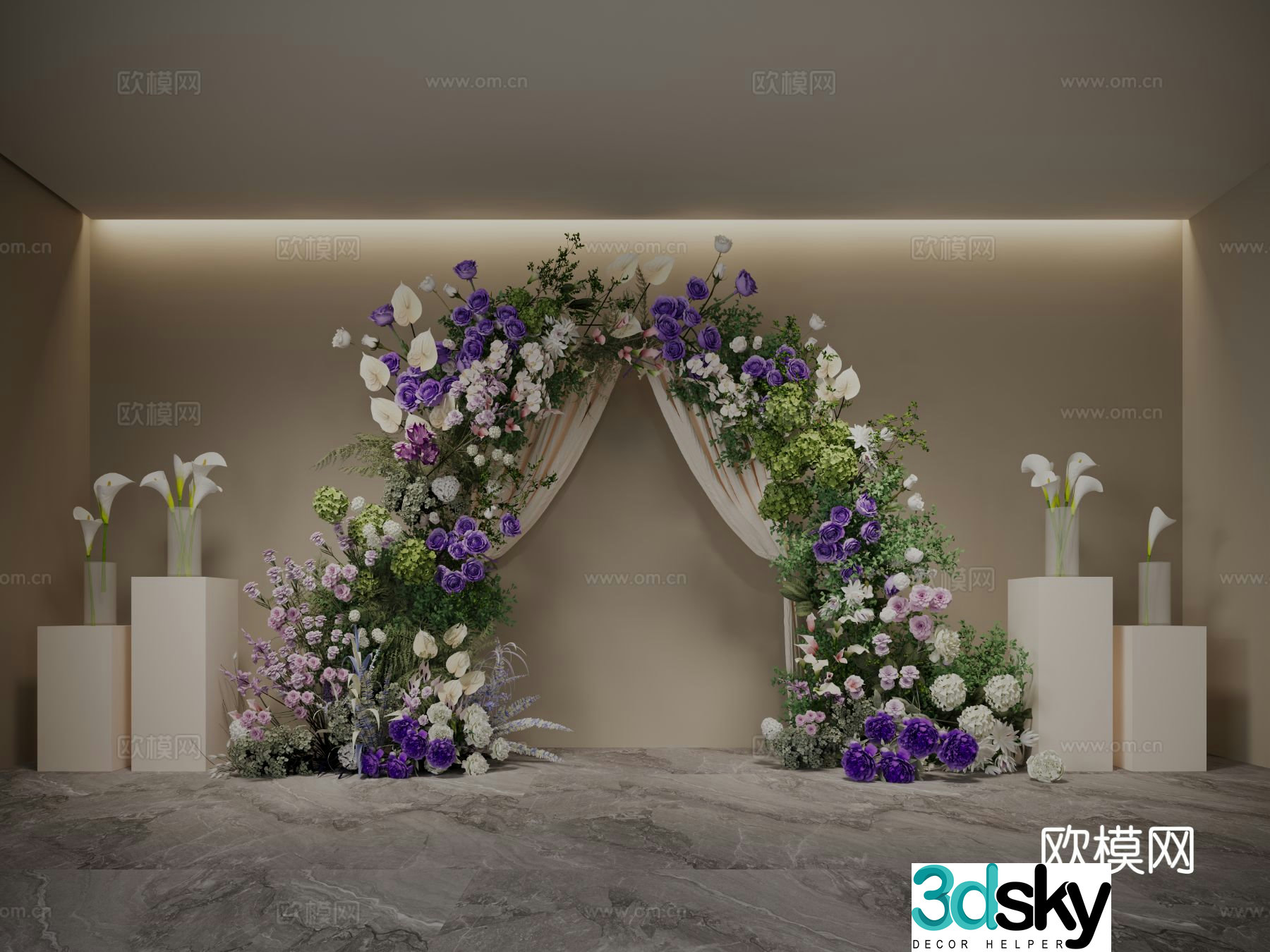 Plant pile wedding floral display hydrangea green plant 3D model