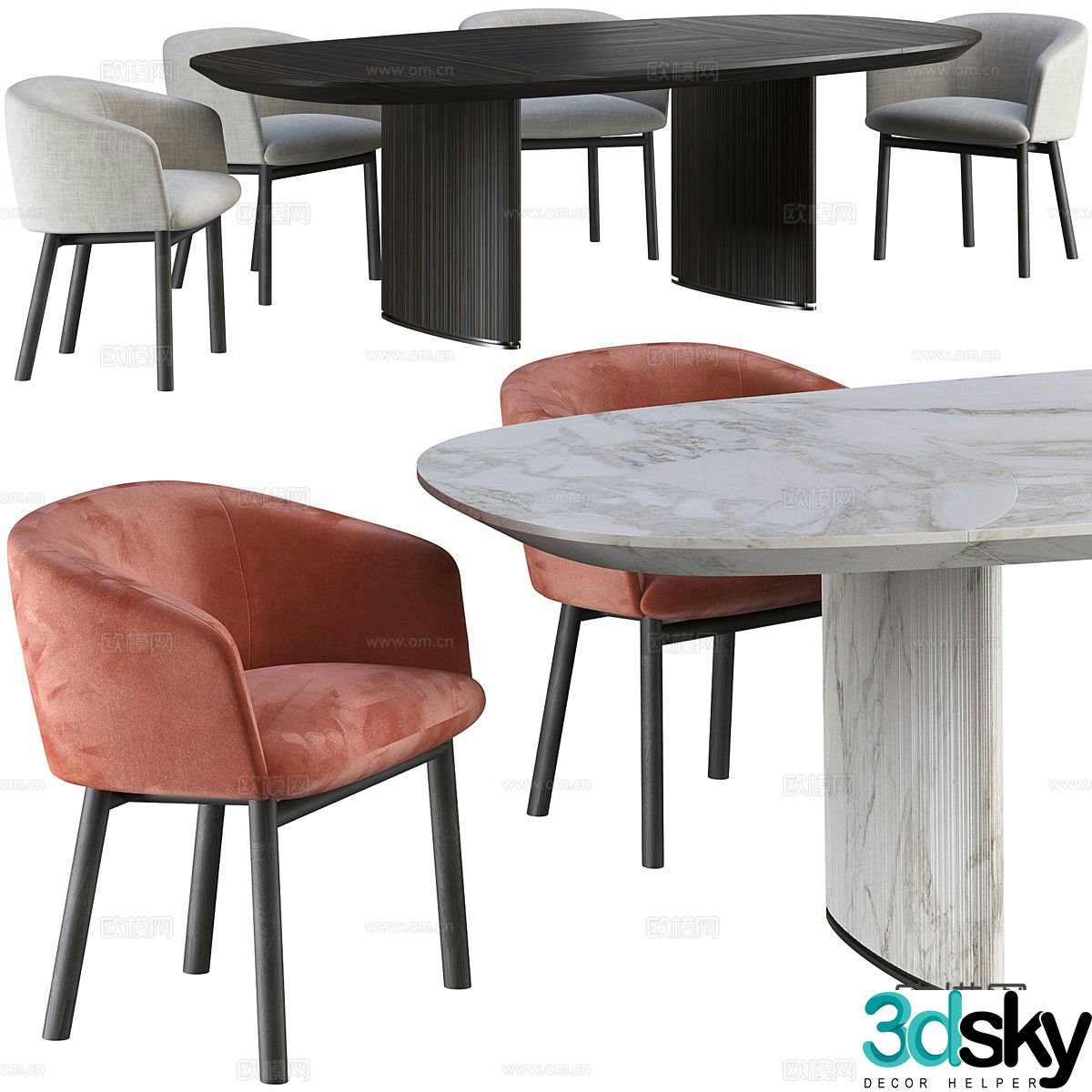 Modern dining table and chairs 3d model