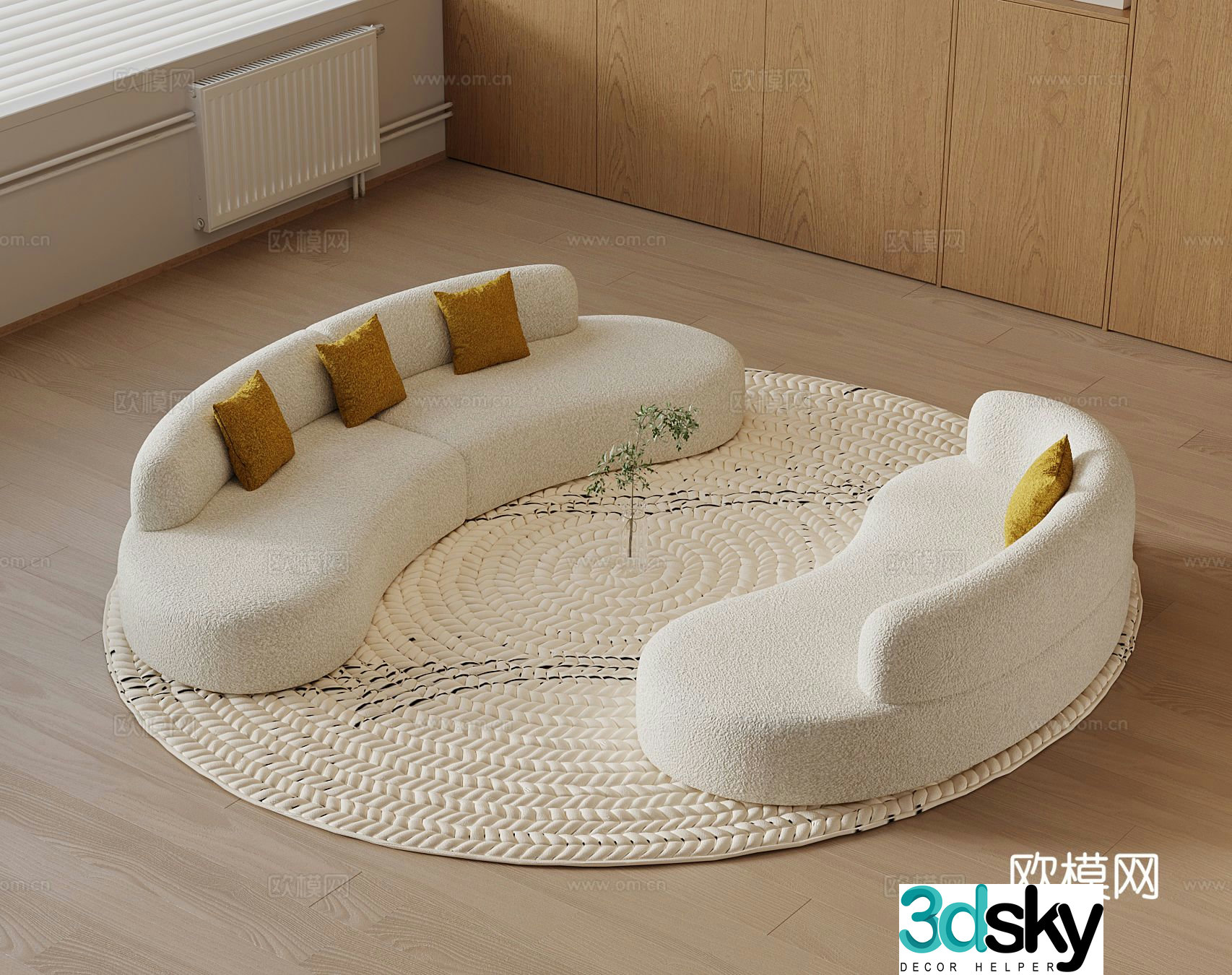 Cream style sofa curved sofa 3d model