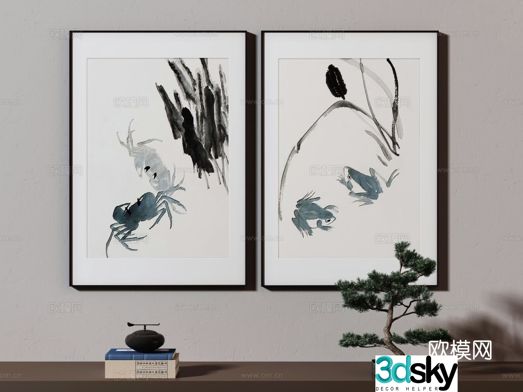 New Chinese style decorative painting ink painting 3D model