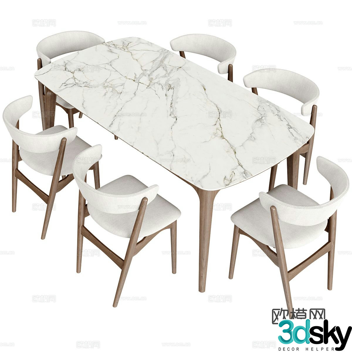 Marble dining table and chairs 3d model