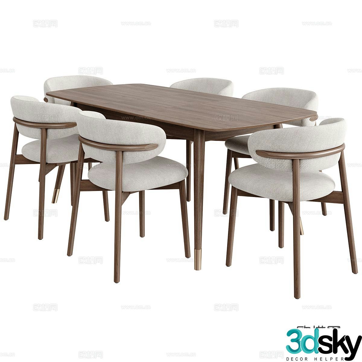 Modern dining table and chairs 3d model