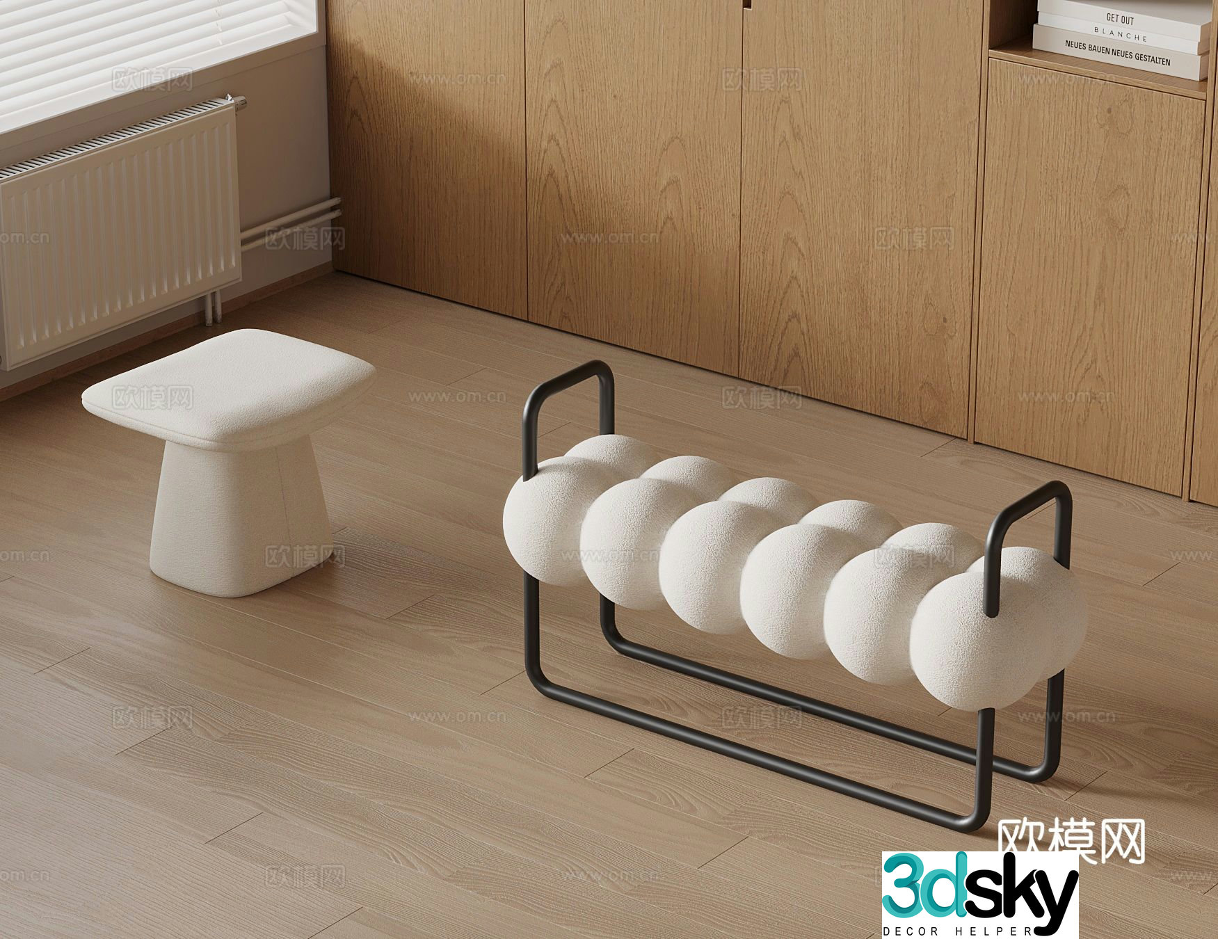 Modern stool shoe changing stool bed end stool 3d model