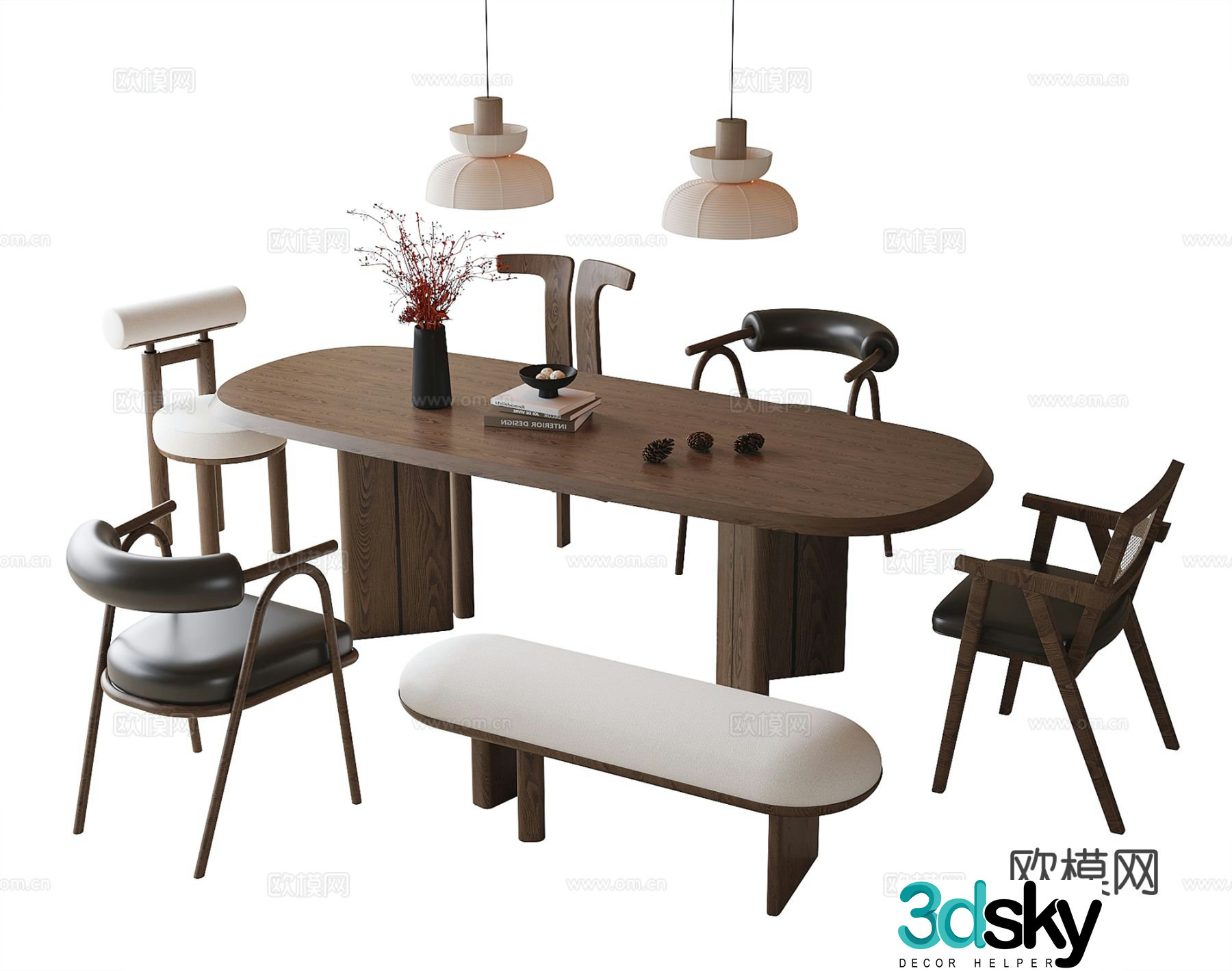 Medieval style dining table and chairs oval dining table 3d model