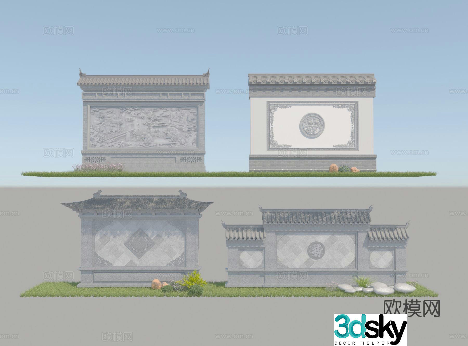 New Chinese style landscape wall park landscape wall courtyard landscape wall 3D model