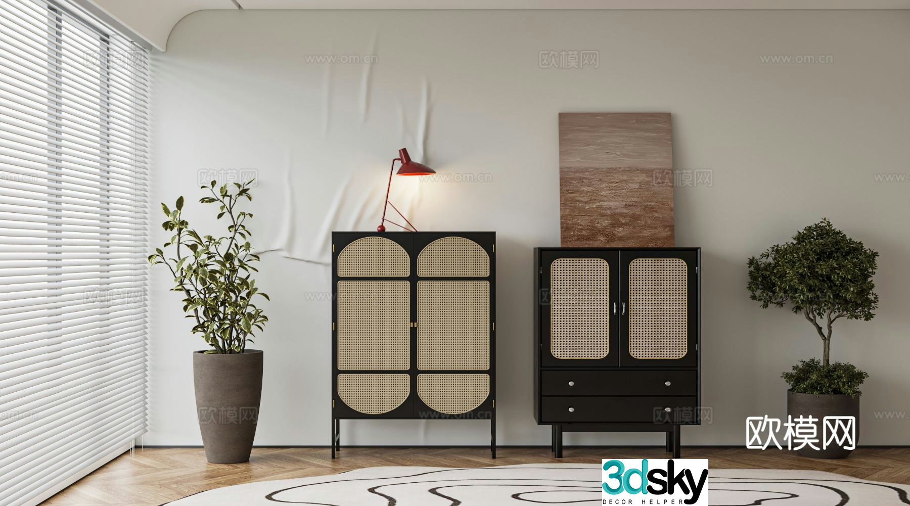 Medieval style entrance cabinet and side cabinet 3D model