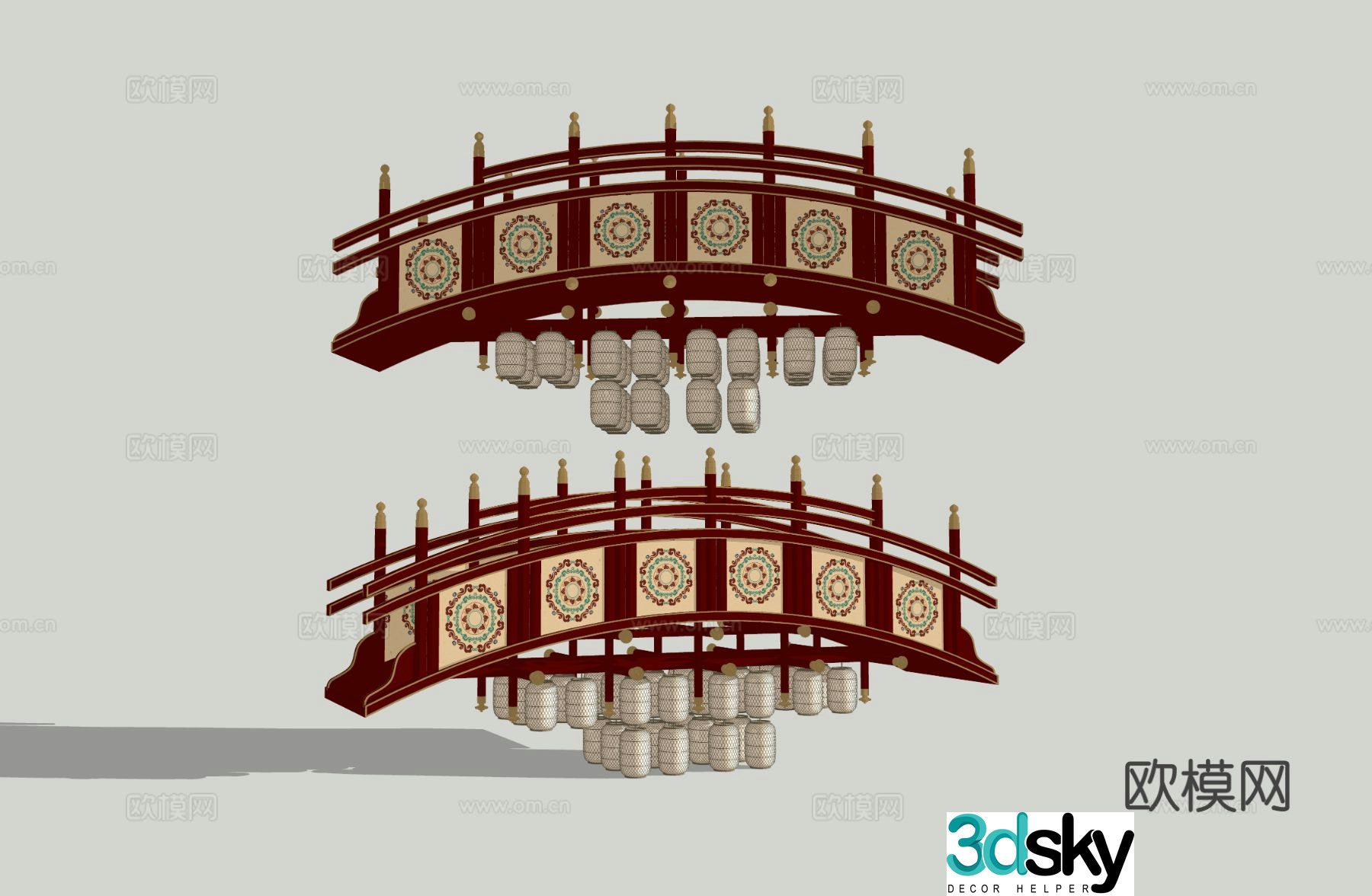 New Chinese style display covered bridge installation 3D model of ancient bridge