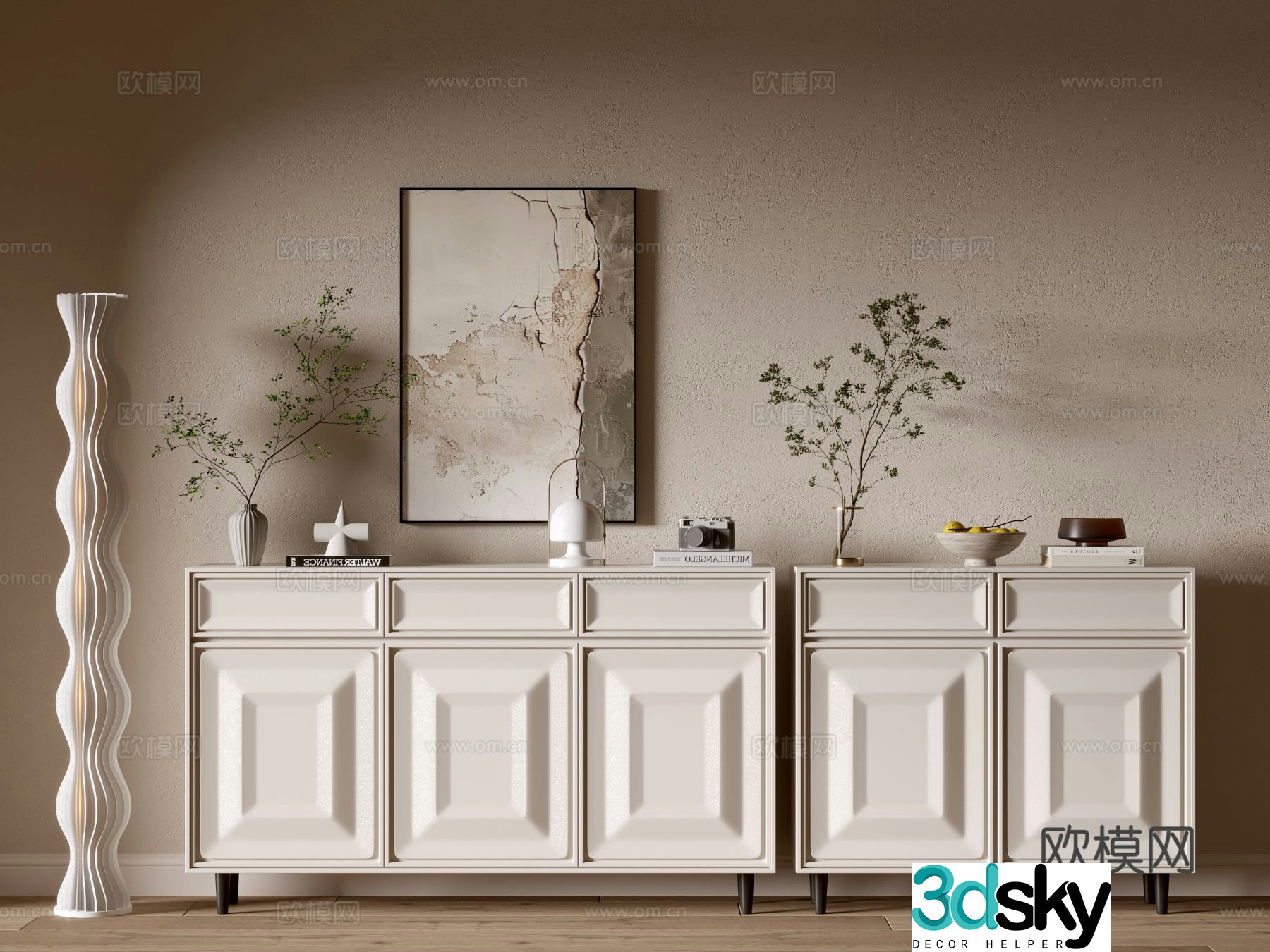 Cream style entrance cabinet side cabinet 3D model