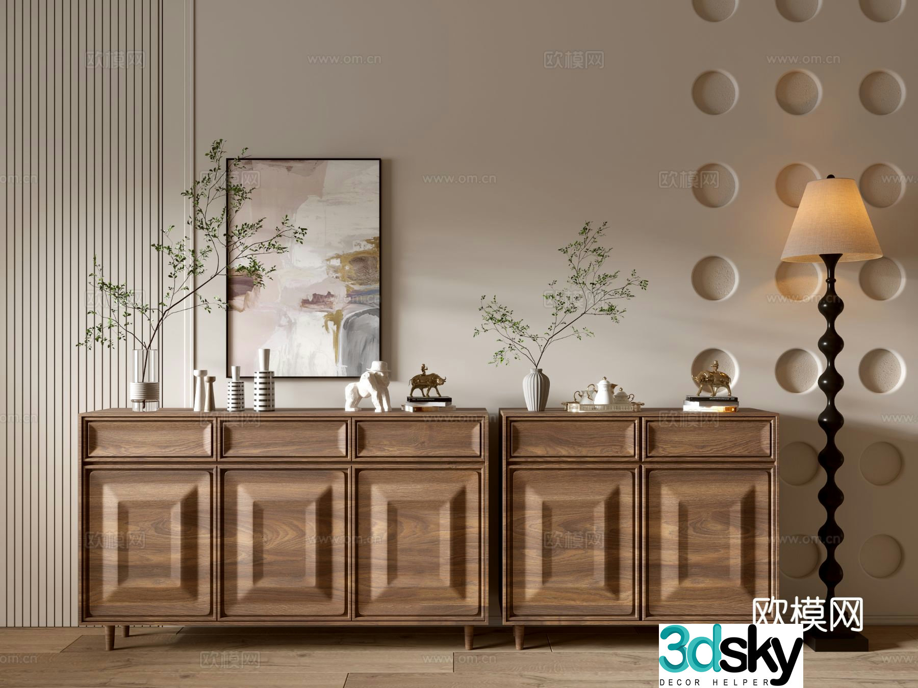 Log style entrance cabinet and side cabinet 3D model