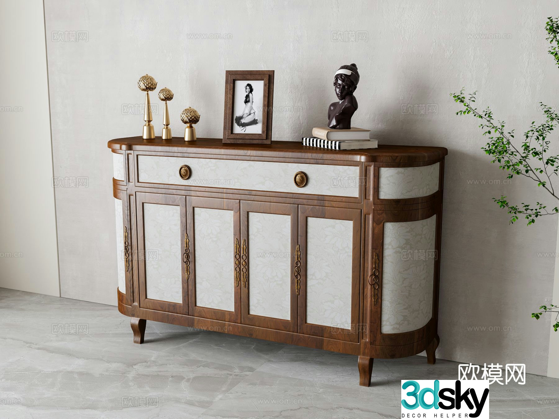 American entryway cabinet side cabinet 3d model