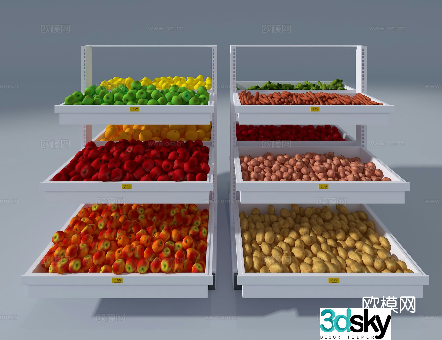 Vegetable shelves supermarket shelves 3d model