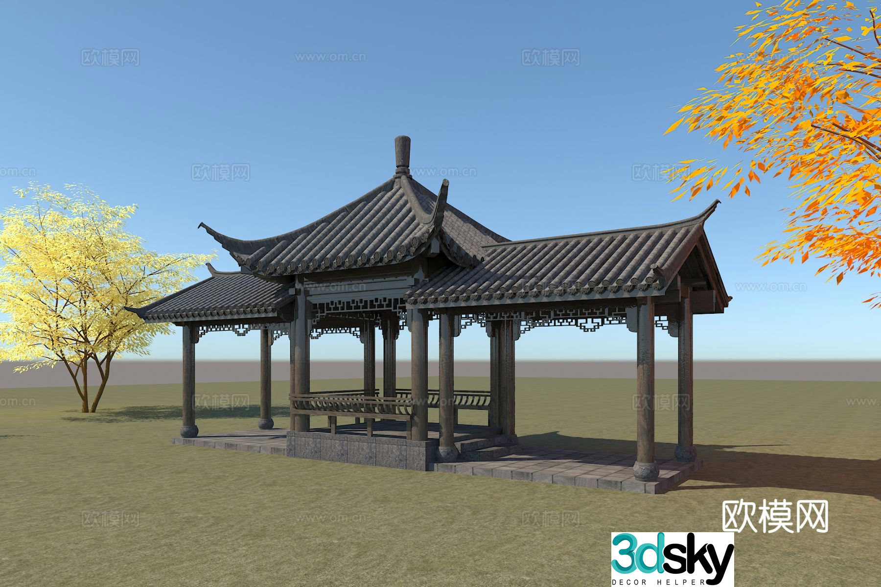 Chinese style corridor corridor corridor 3d model