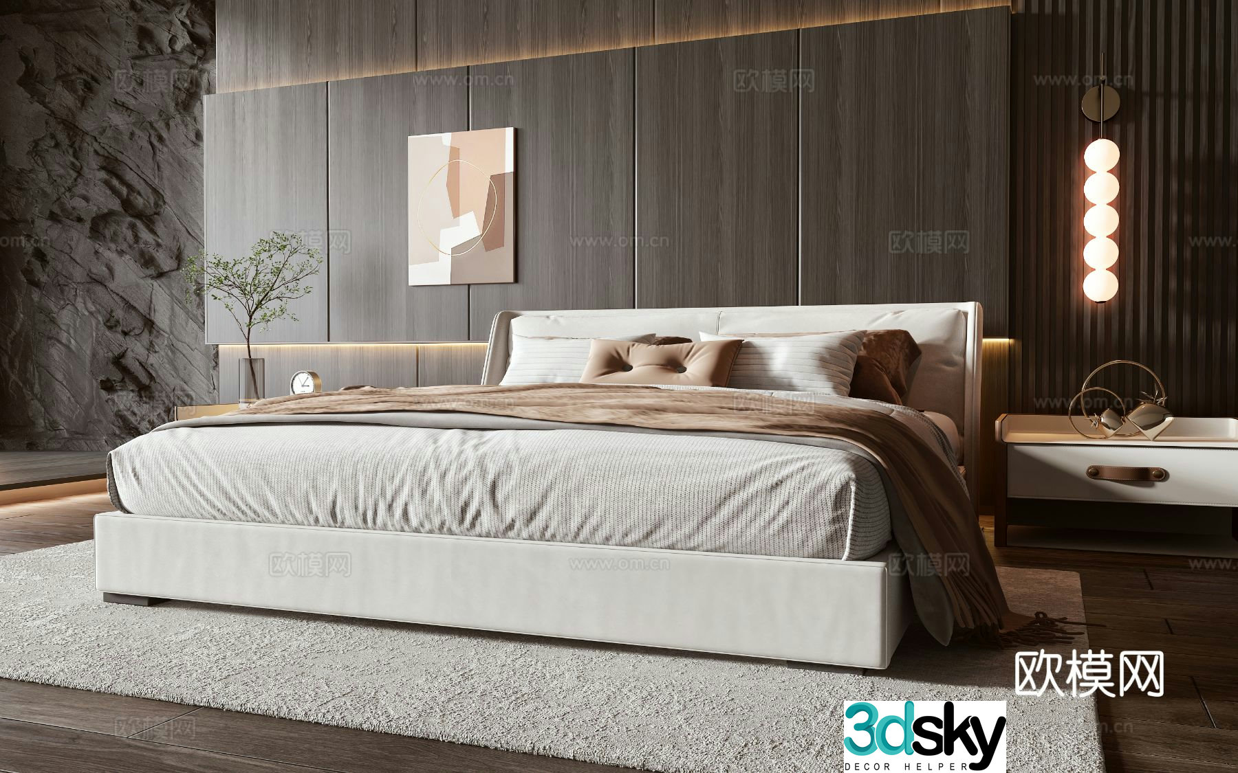 Italian double bed 3d model