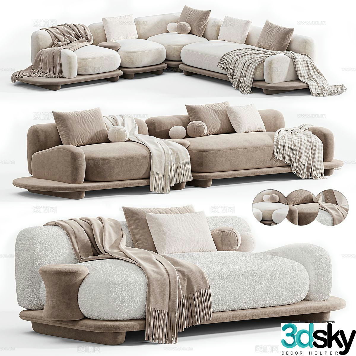 Multi-person sofa corner sofa 3d model