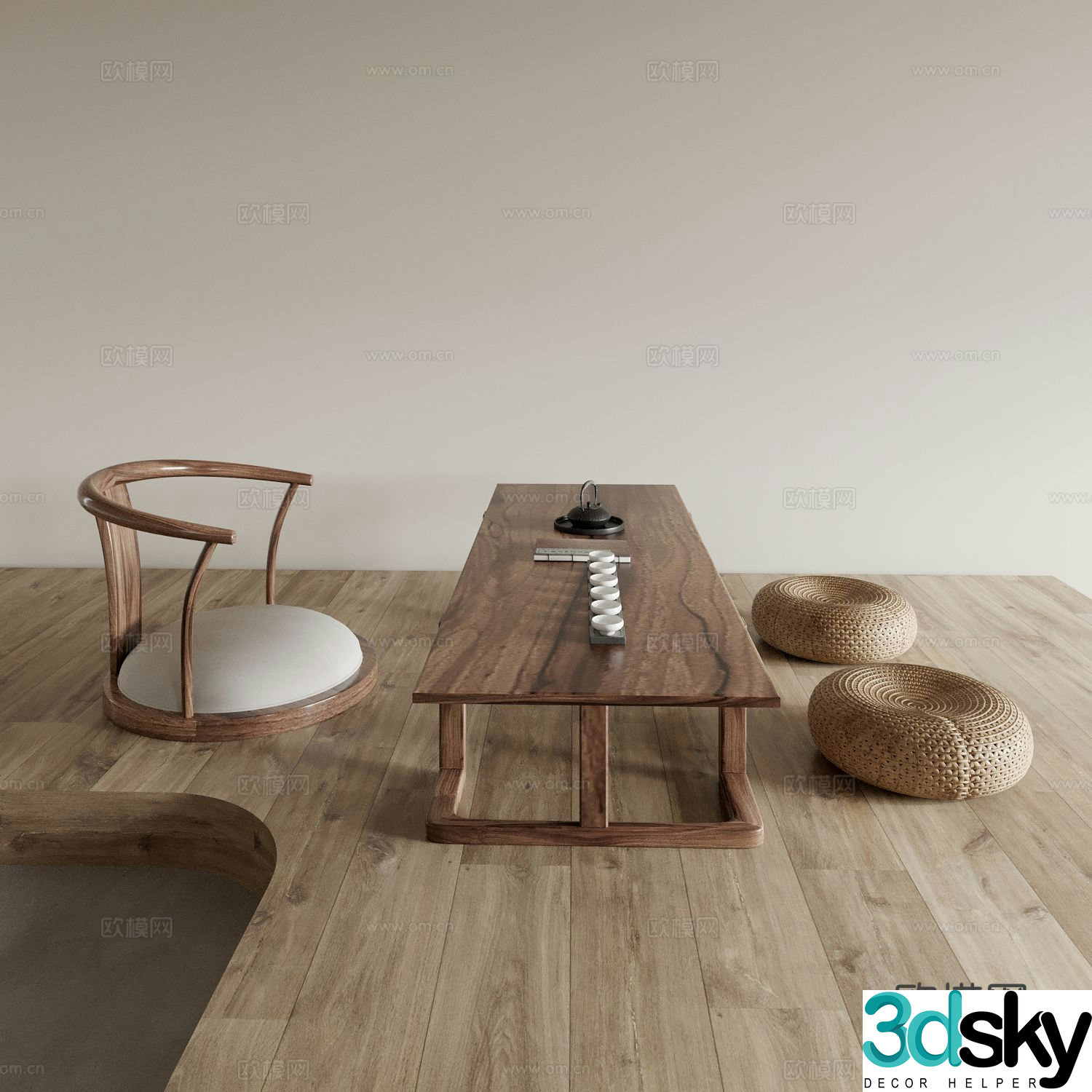 Japanese tea table tatami tea table 3d model
