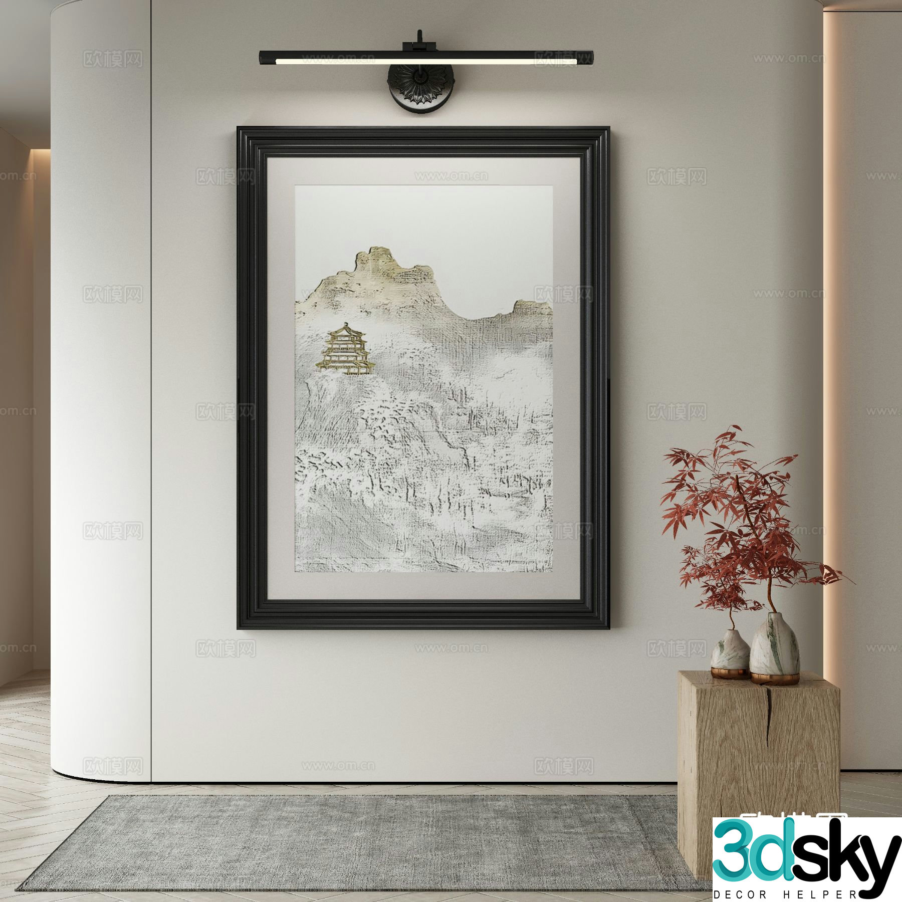New Chinese style decorative painting architectural painting hanging painting 3D model