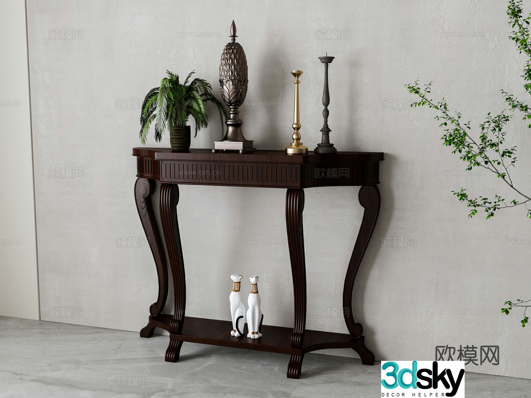 American style end view table 3D model