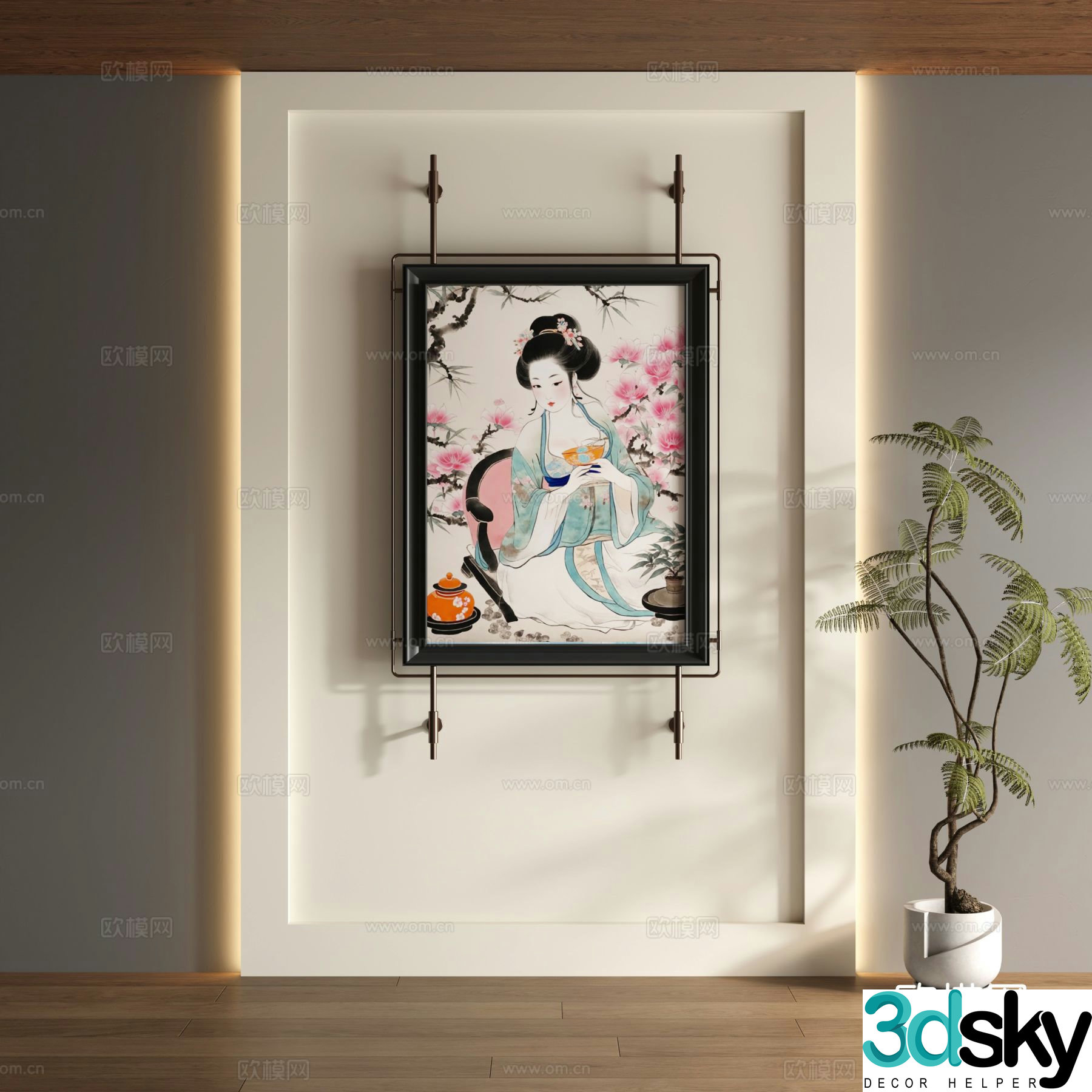 New Chinese style decorative painting figure painting hanging painting 3D model
