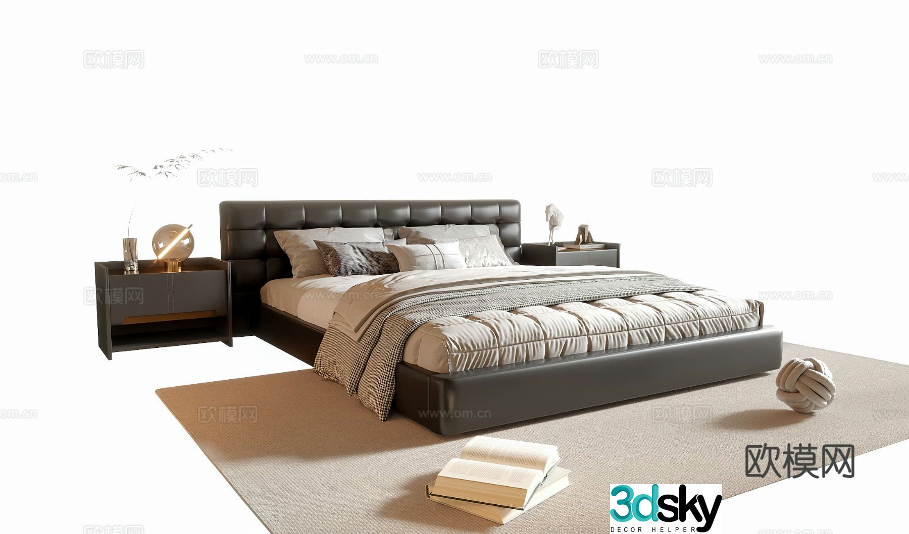 Italian double bed 3d model