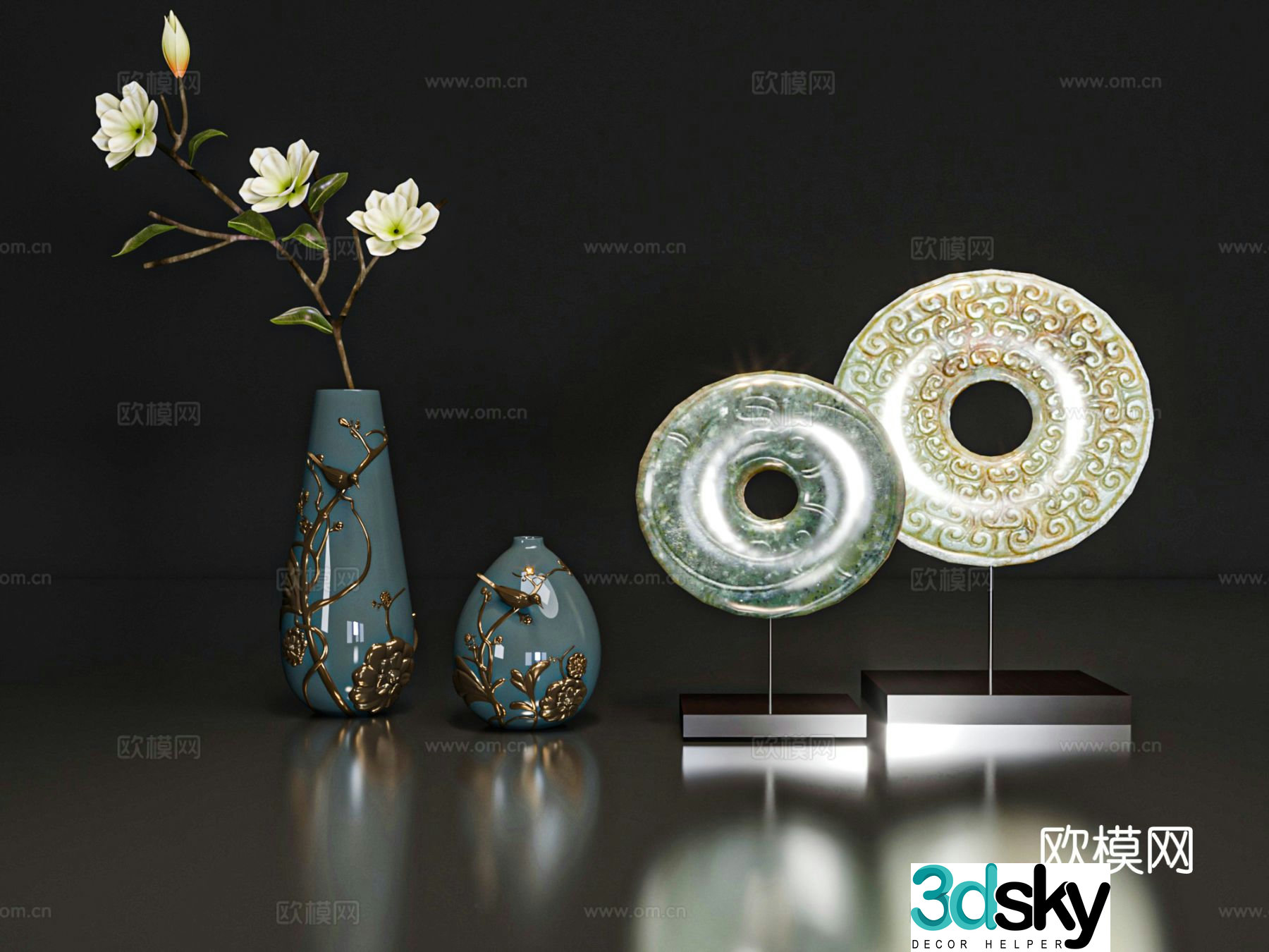 New Chinese style decorations tableware vases handicrafts 3D model