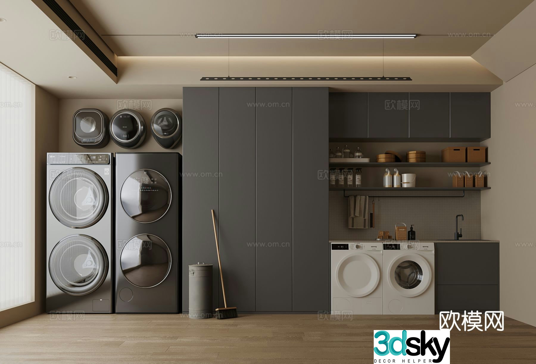 Modern balcony cabinet washing machine cabinet 3d model