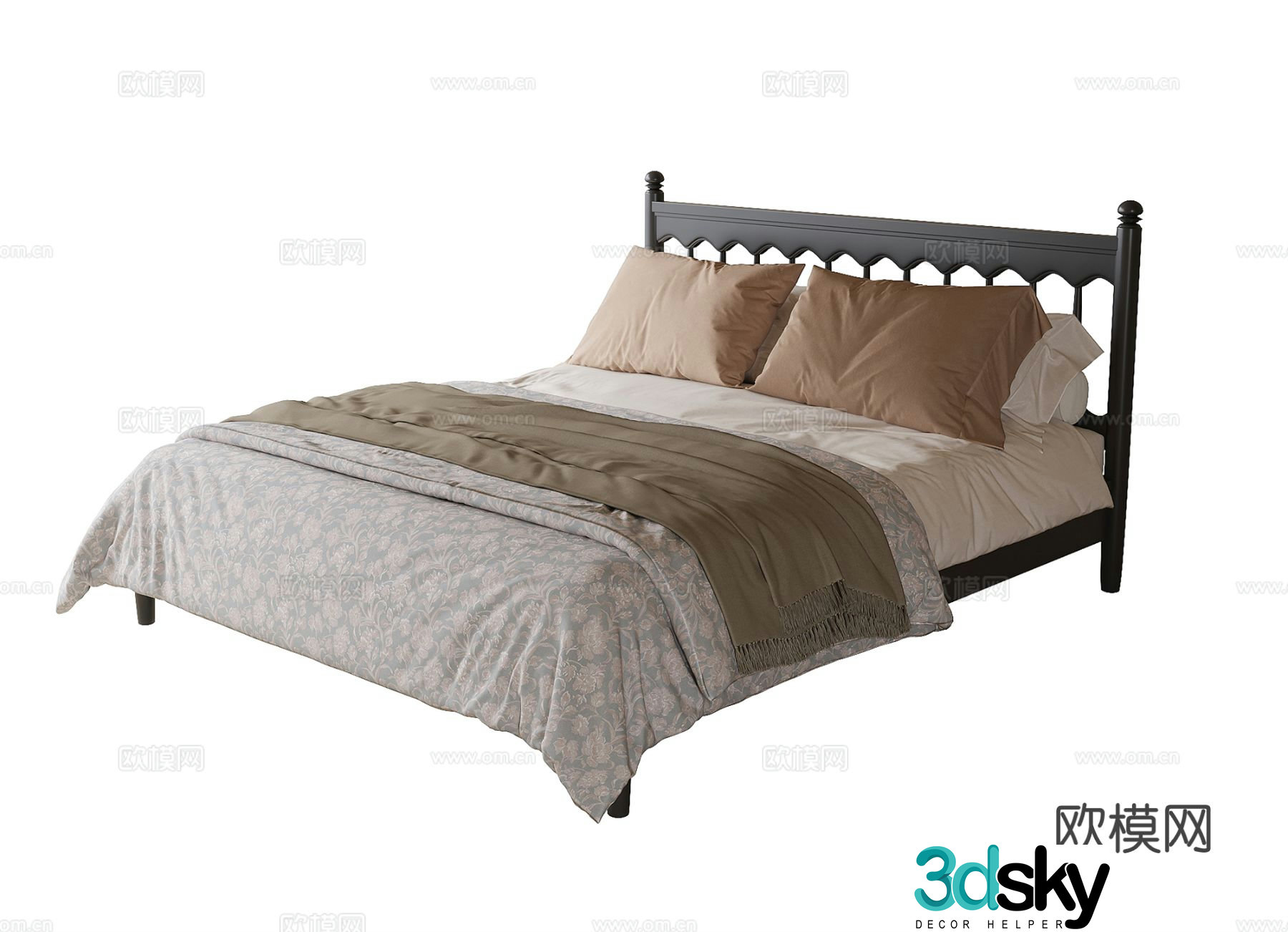 French double bed 3d model