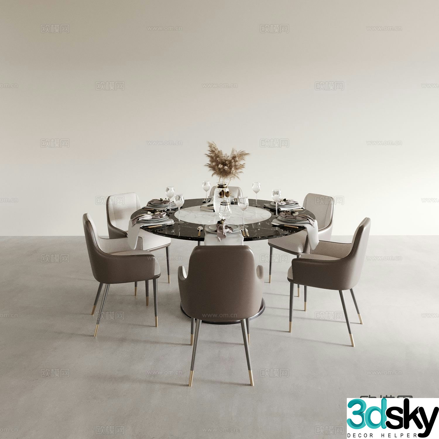 Round dining table and chairs marble dining table 3d model