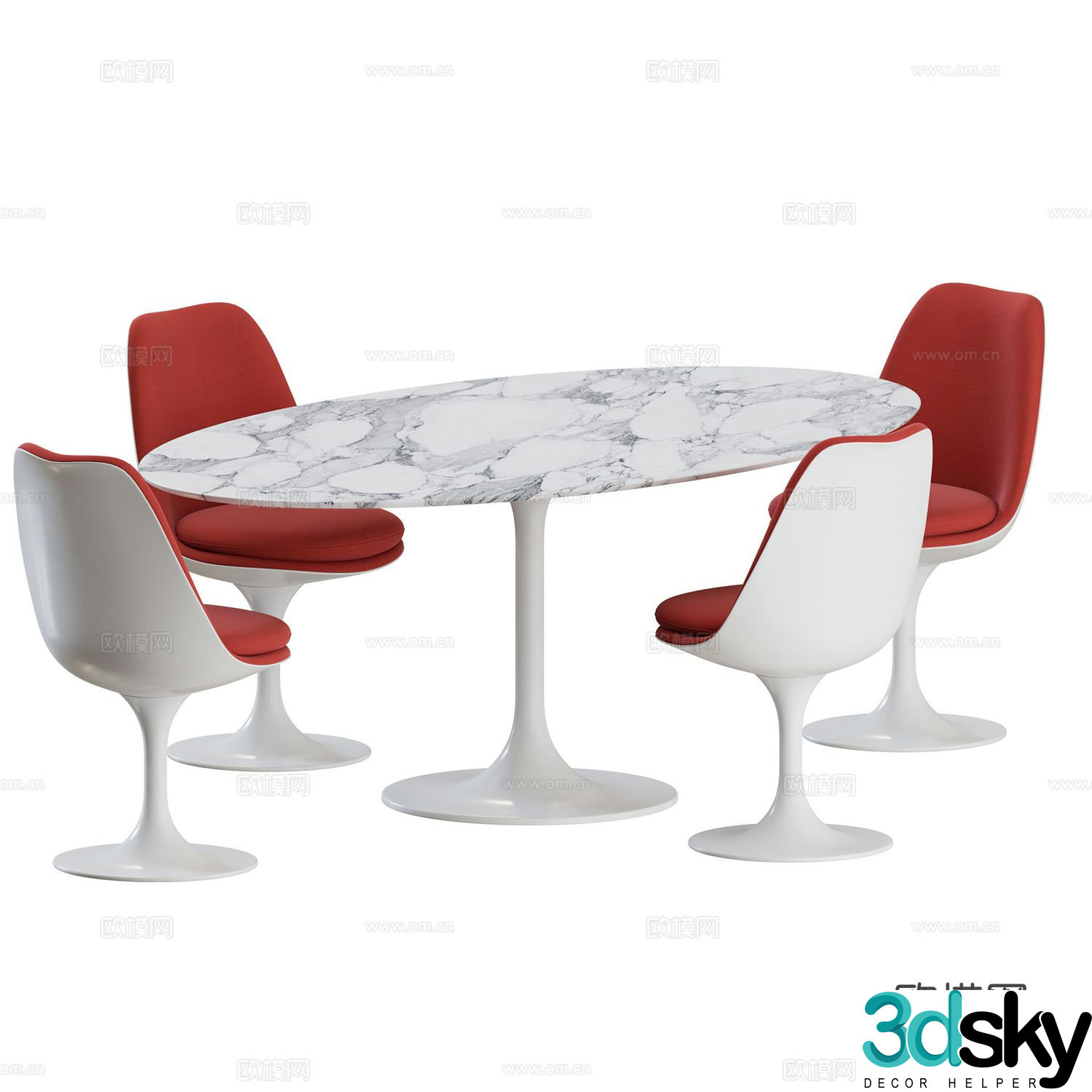 Modern dining table and chairs round dining table 3d model