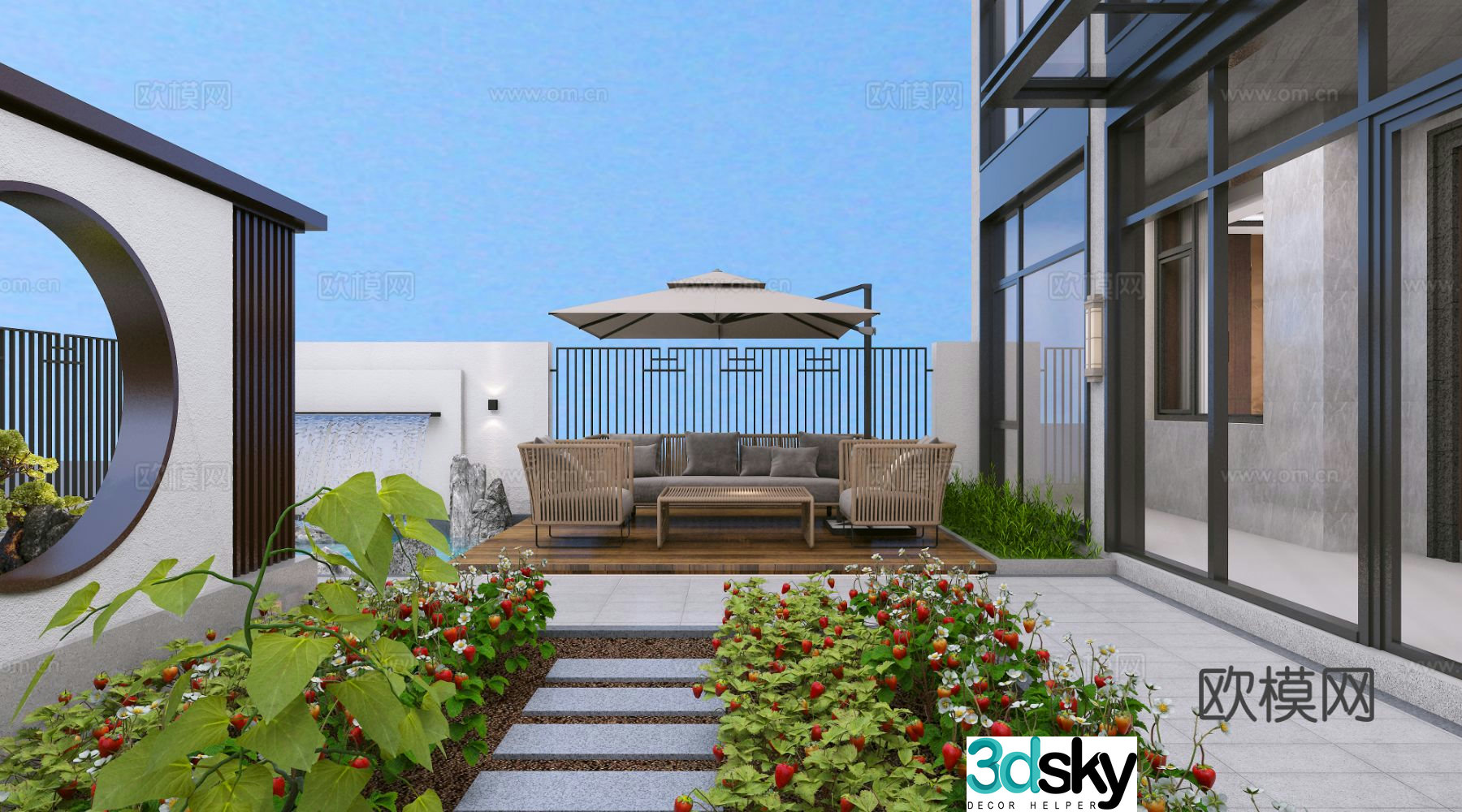 Villa courtyard garden 3d model