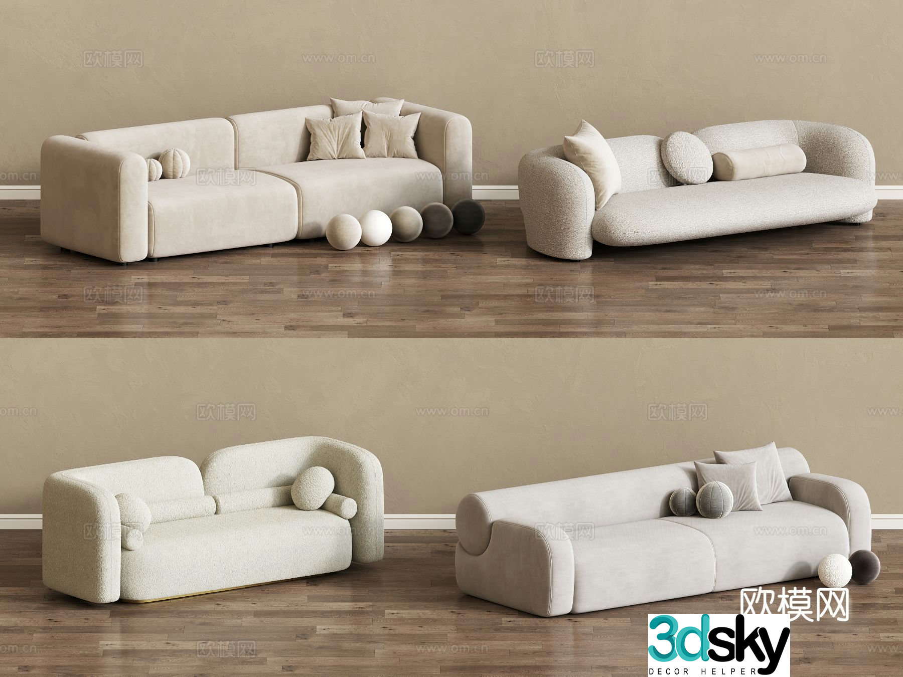 Double sofa upholstered sofa 3d model