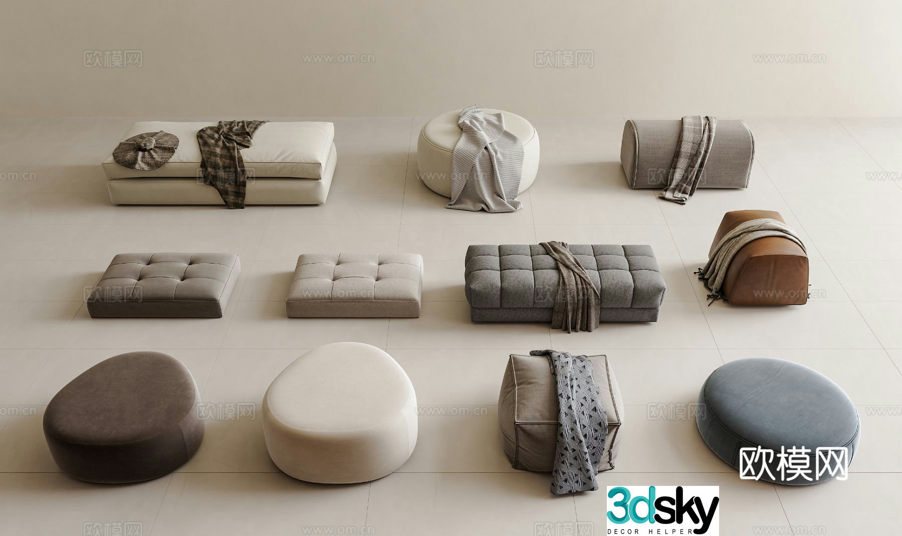 Modern stool low stool sofa stool cushion 3d model
