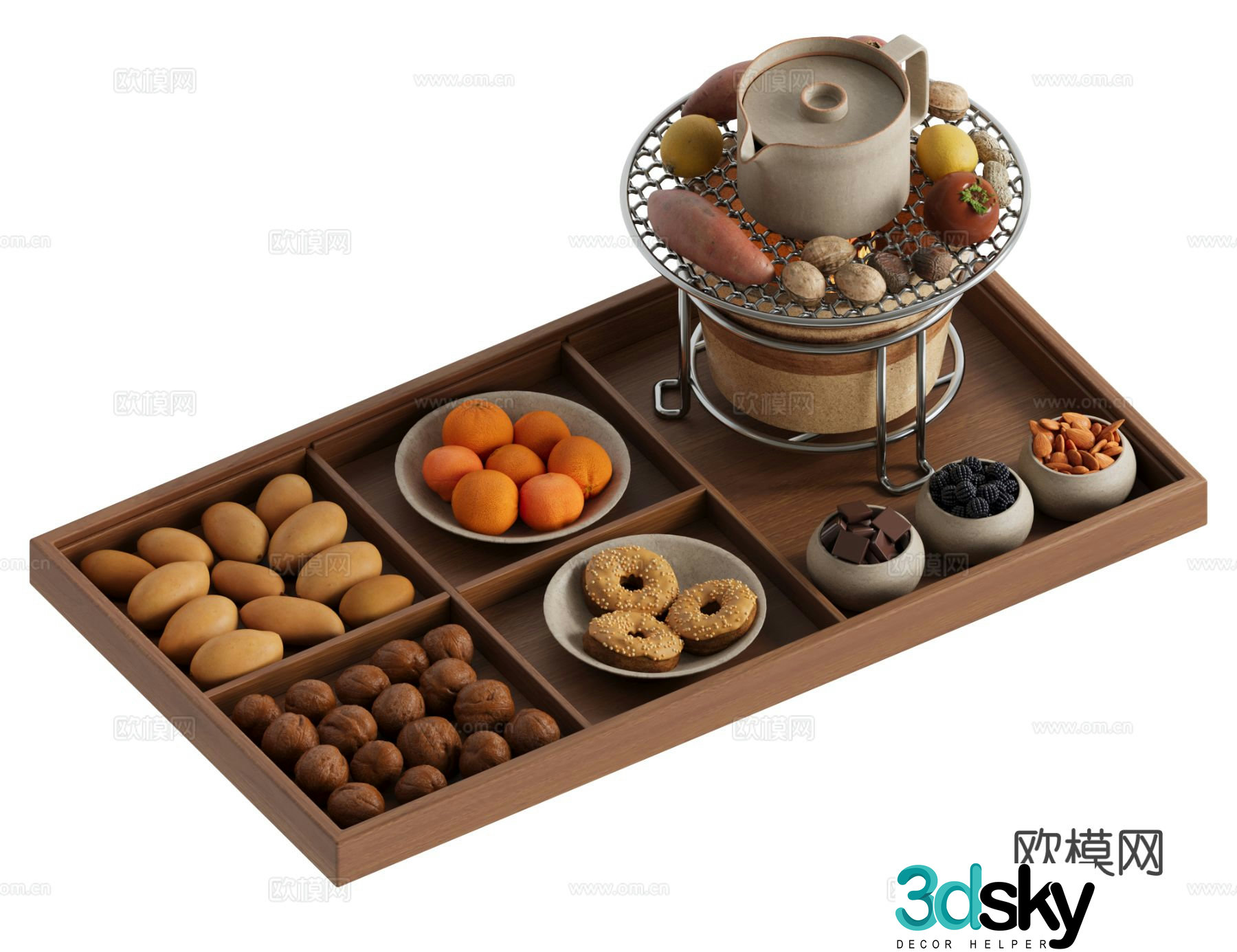 New Chinese tea set making tea around the stove tea tray 3D model