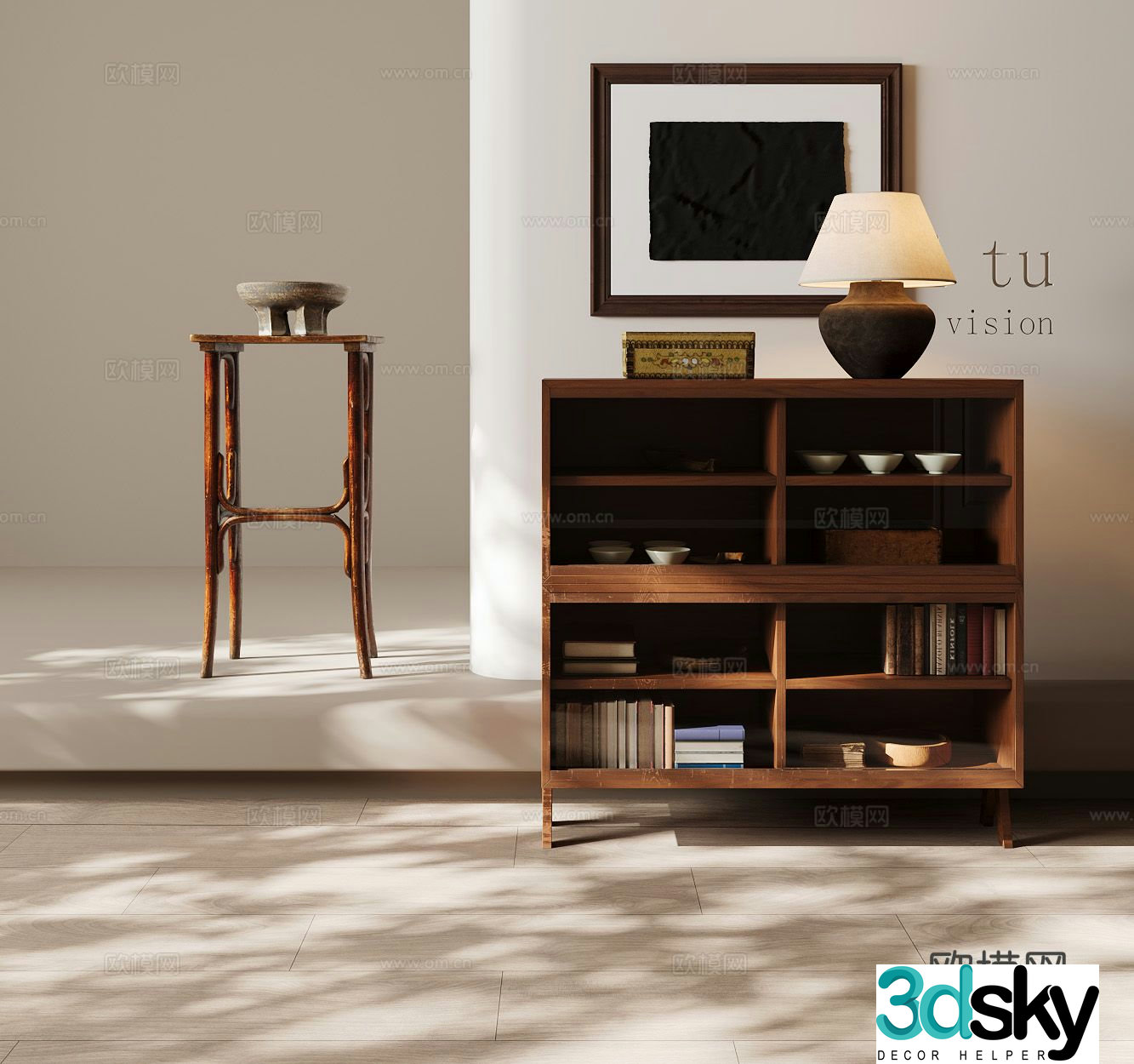 Medieval style low bookcase bookshelf 3d model