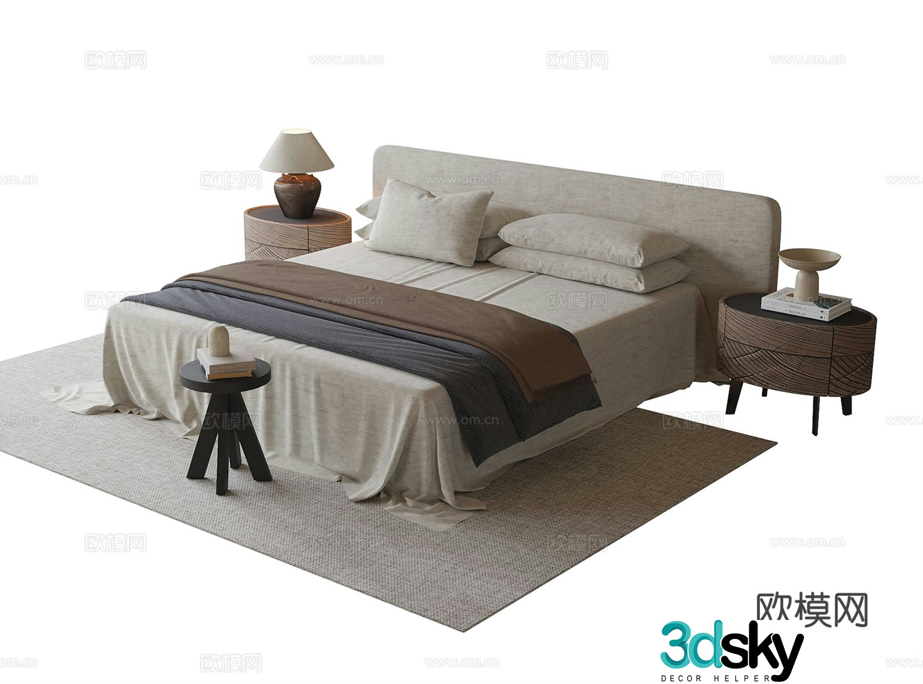 Wabi-sabi double bed 3d model