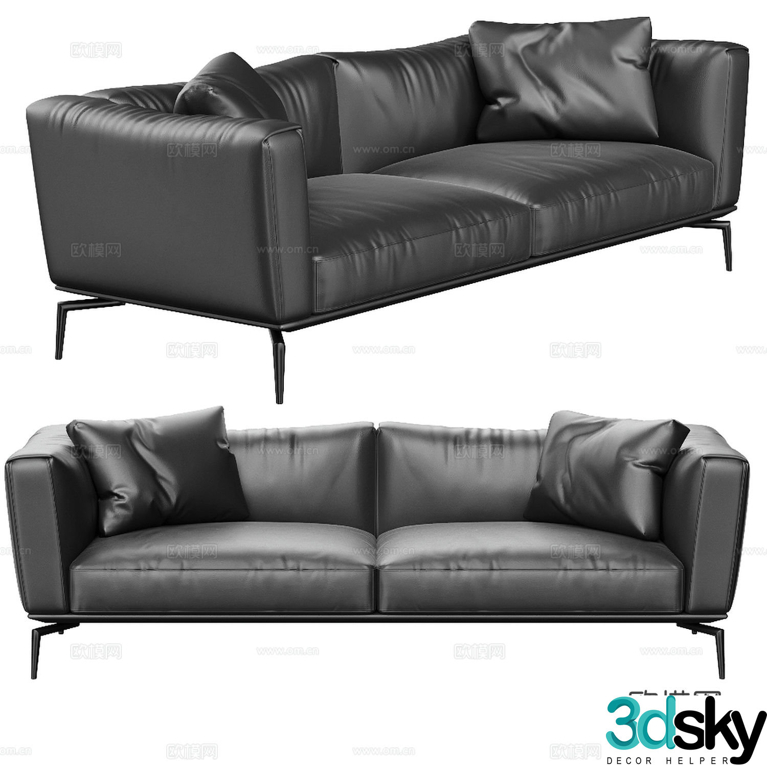 Double sofa leather sofa 3d model
