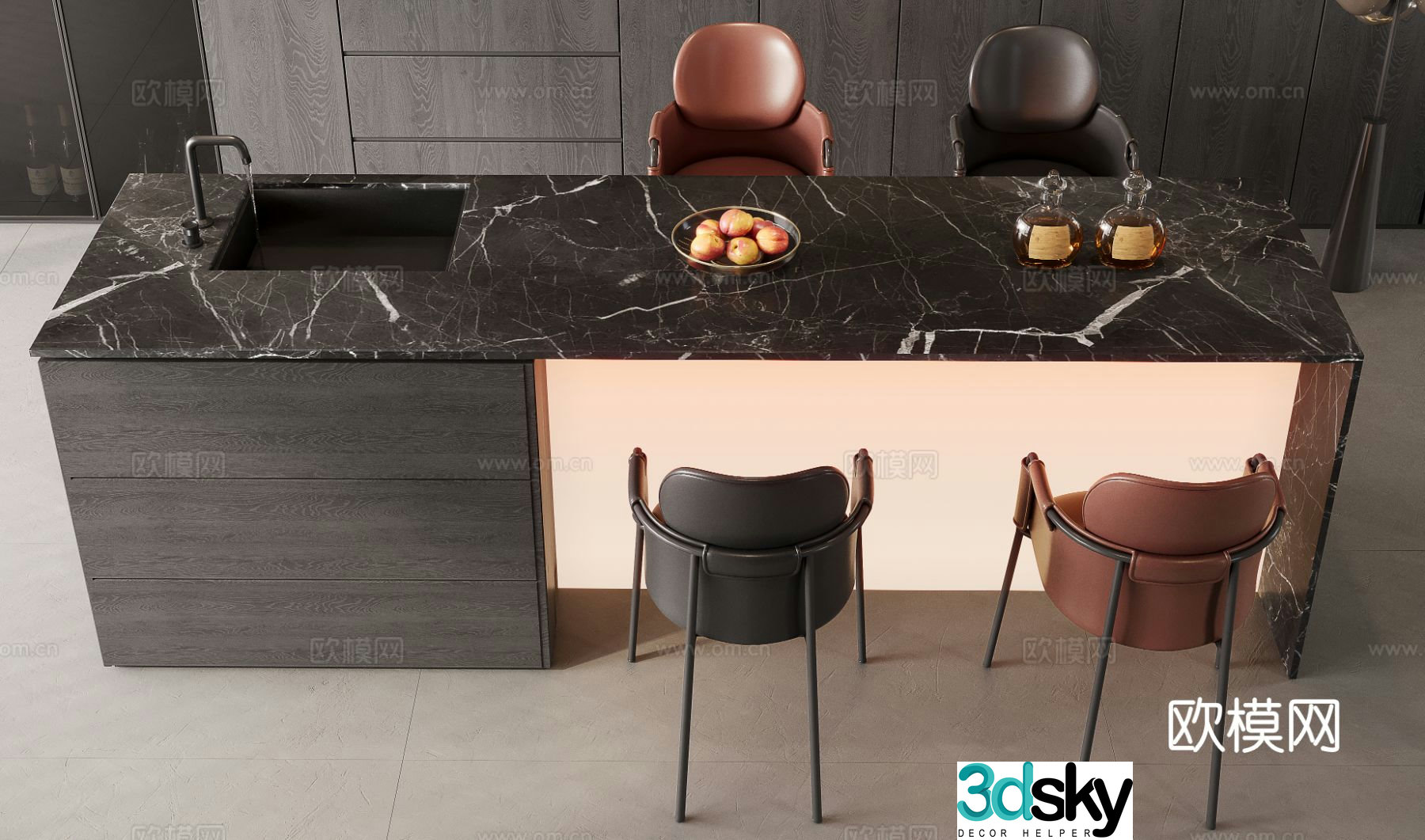 Light luxury bar bar chair 3D model