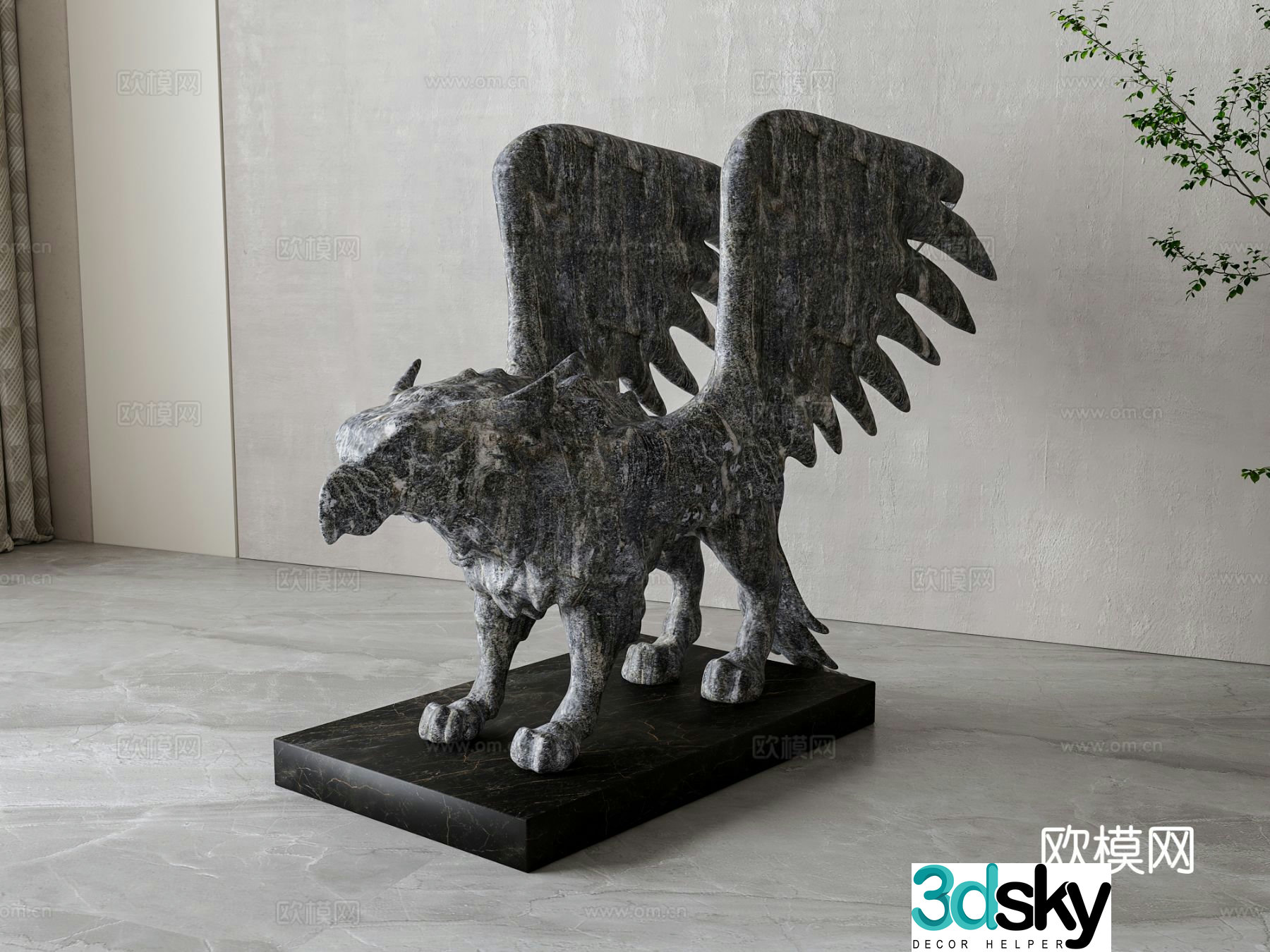 Stone Sculpture Animal Sculpture Art Ornament 3D Model