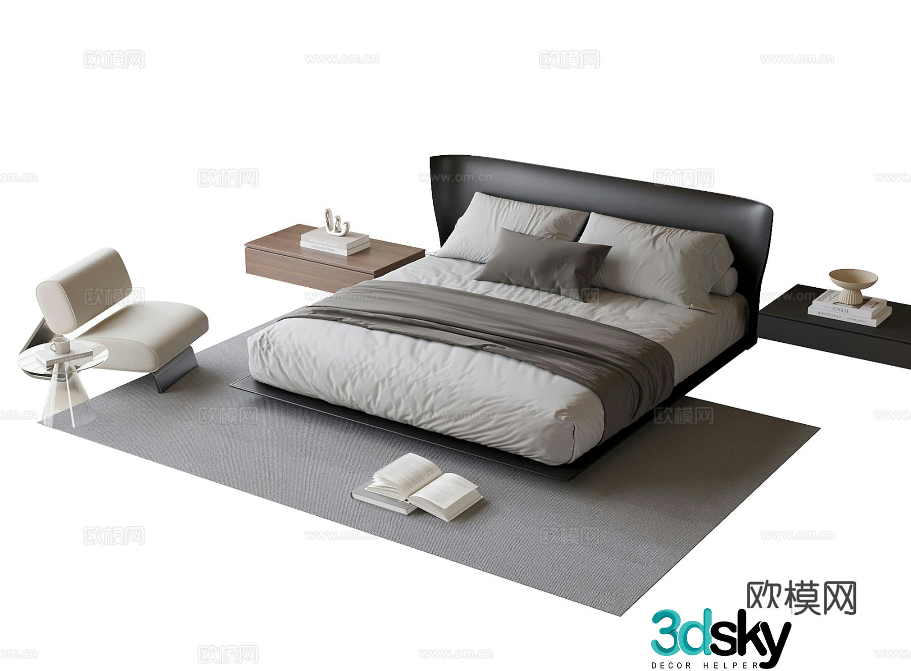 Modern double bed 3d model