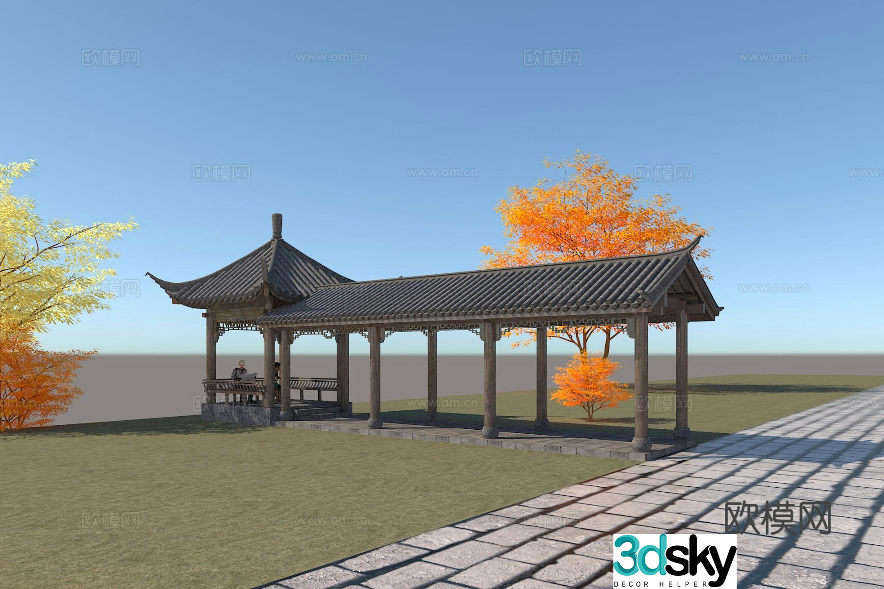 Chinese style corridor corridor corridor 3d model