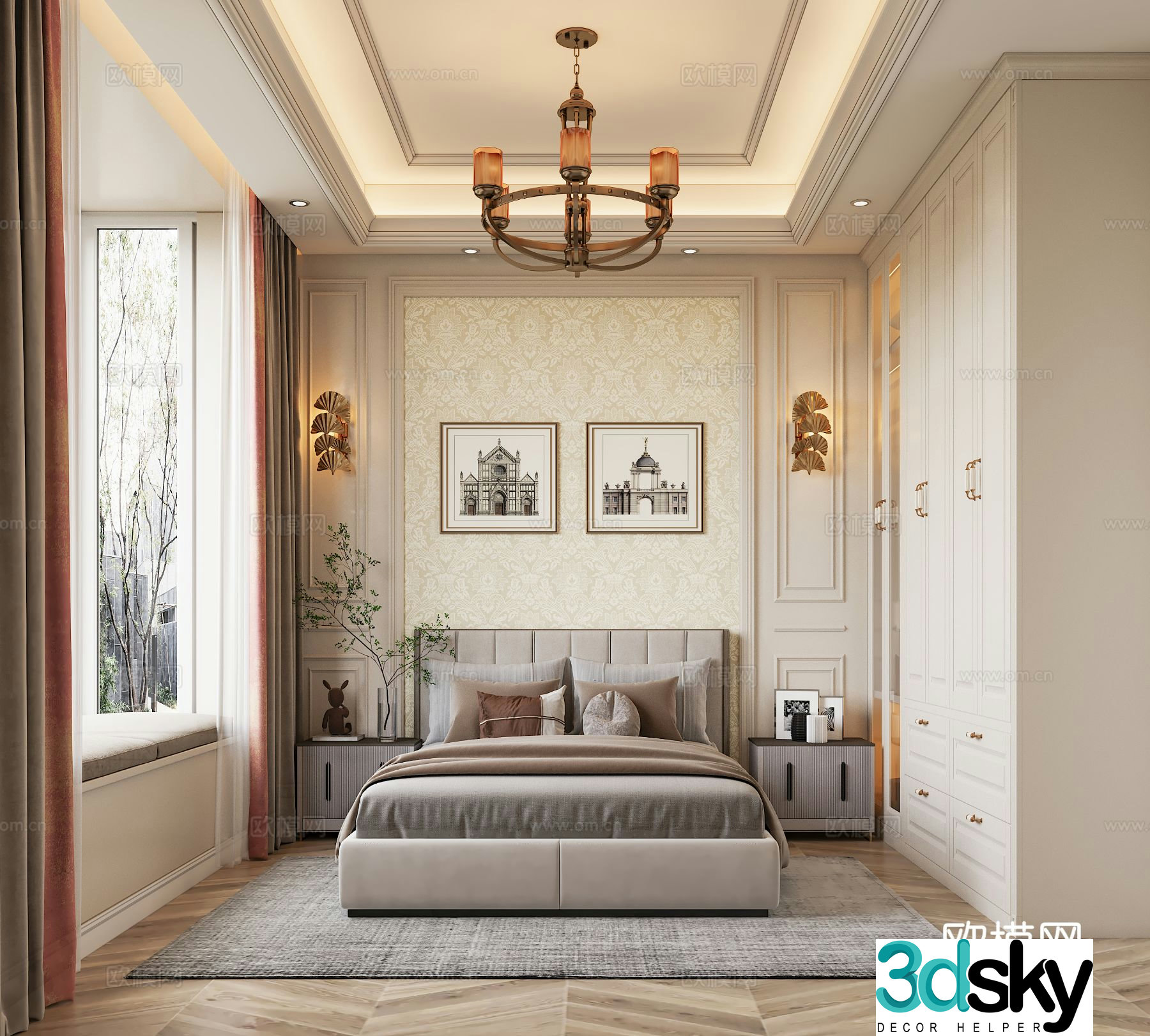 American style bedroom master bedroom 3d model