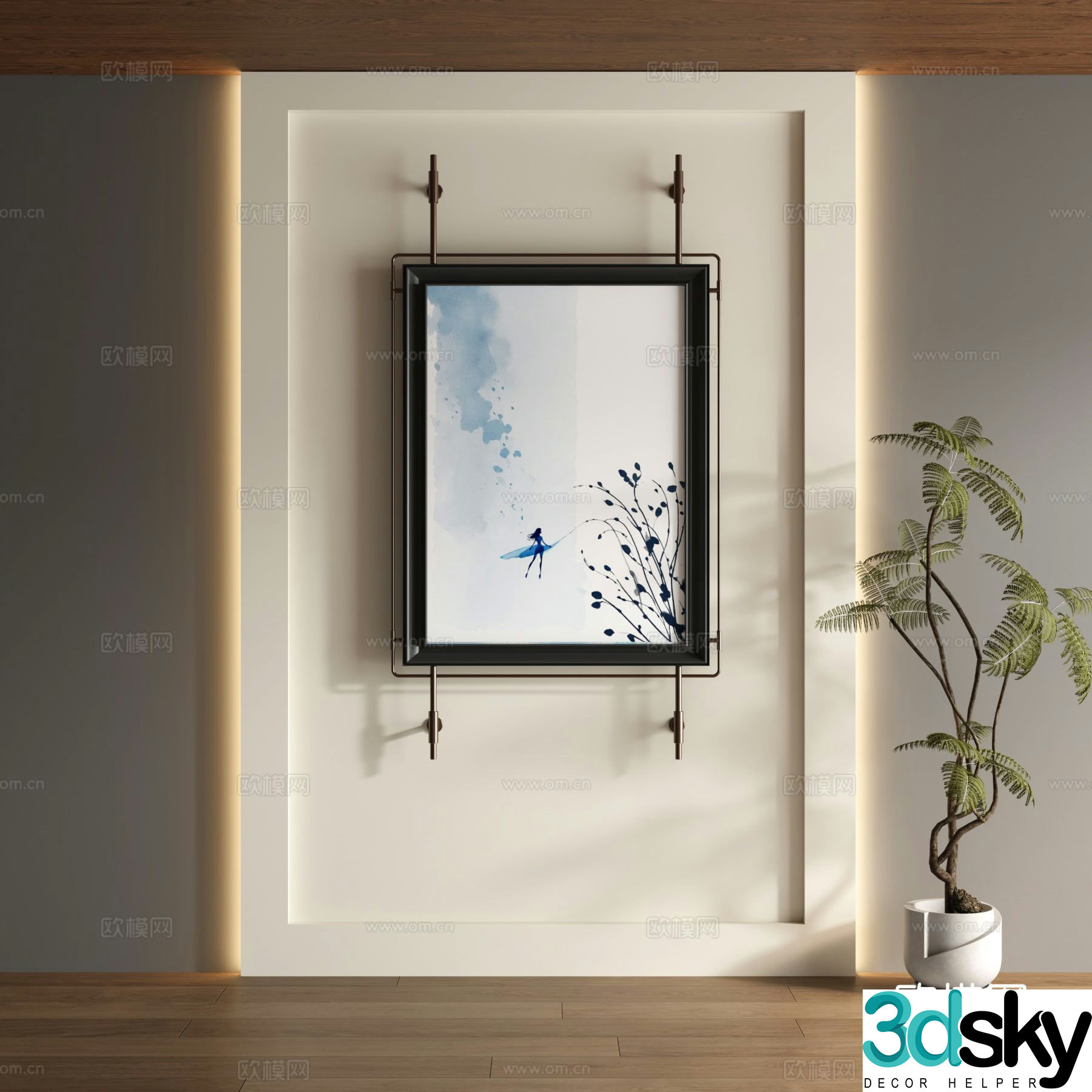 New Chinese style decorative painting ink painting hanging painting 3D model